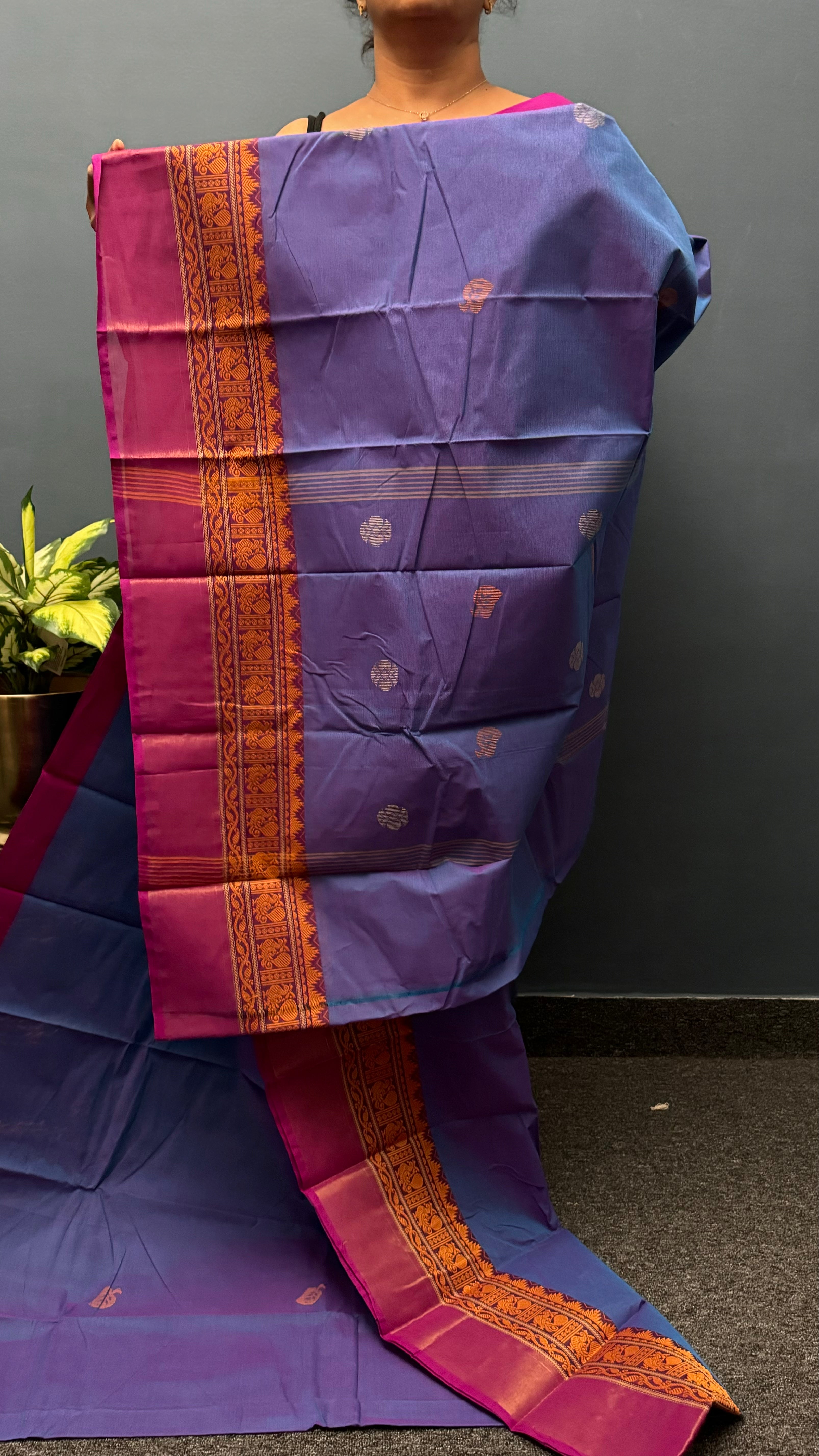 Violet Double Border Chettinadu Cotton Saree