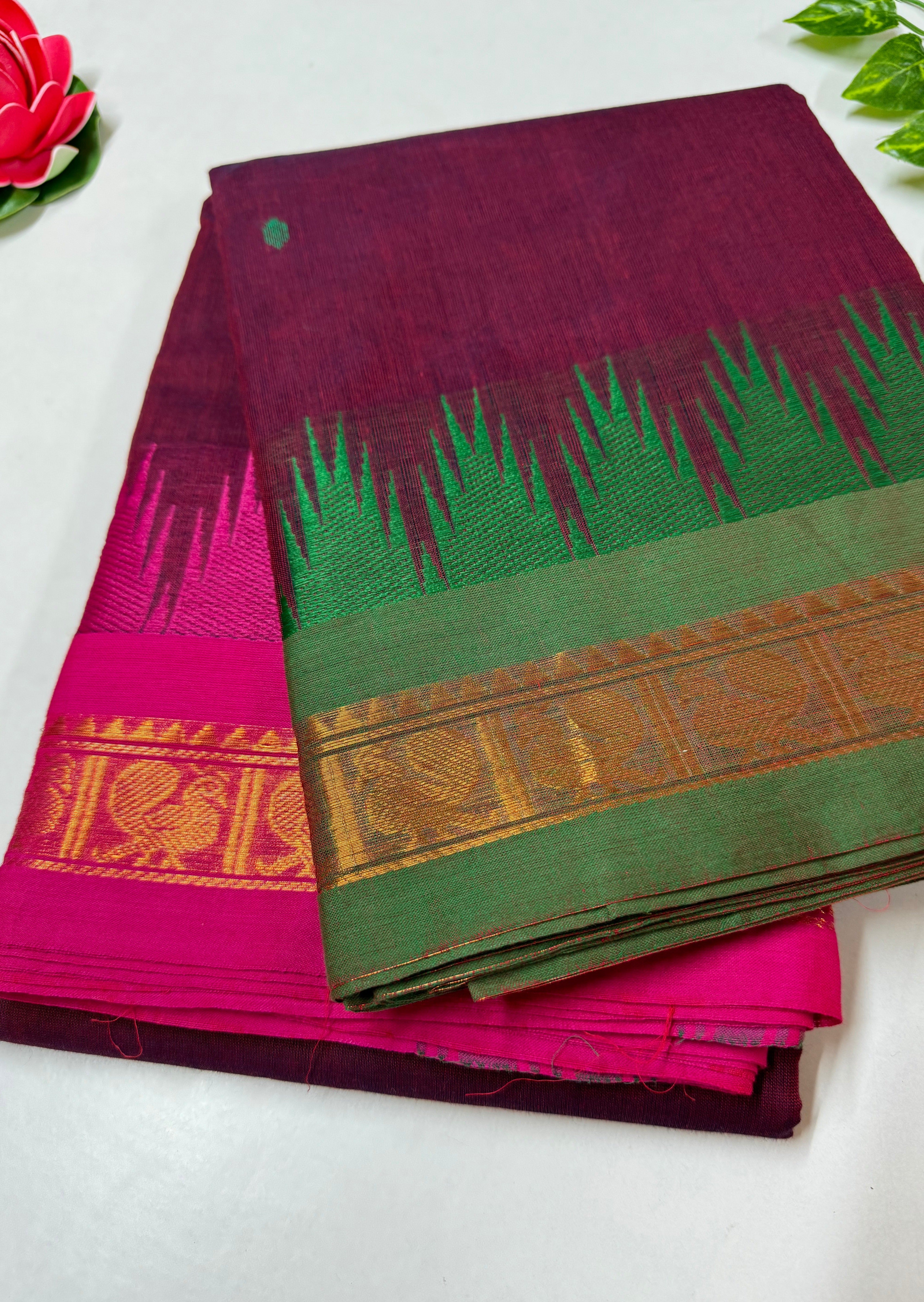 Dark Violet Thazhampoo Ganga Jamuna Chettinadu Cotton Saree