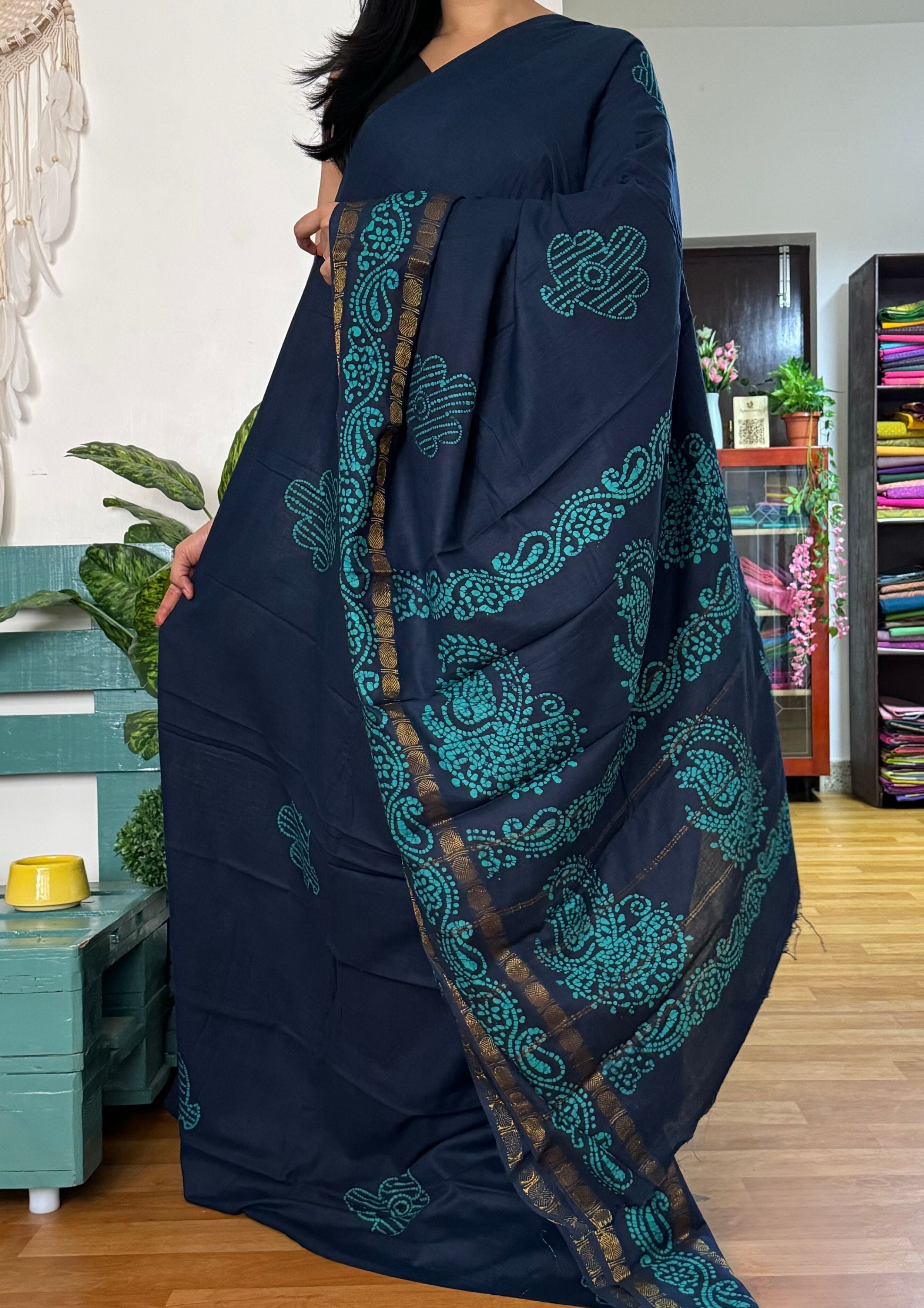 Ink Blue and Sky Blue Sungudi Cotton Saree