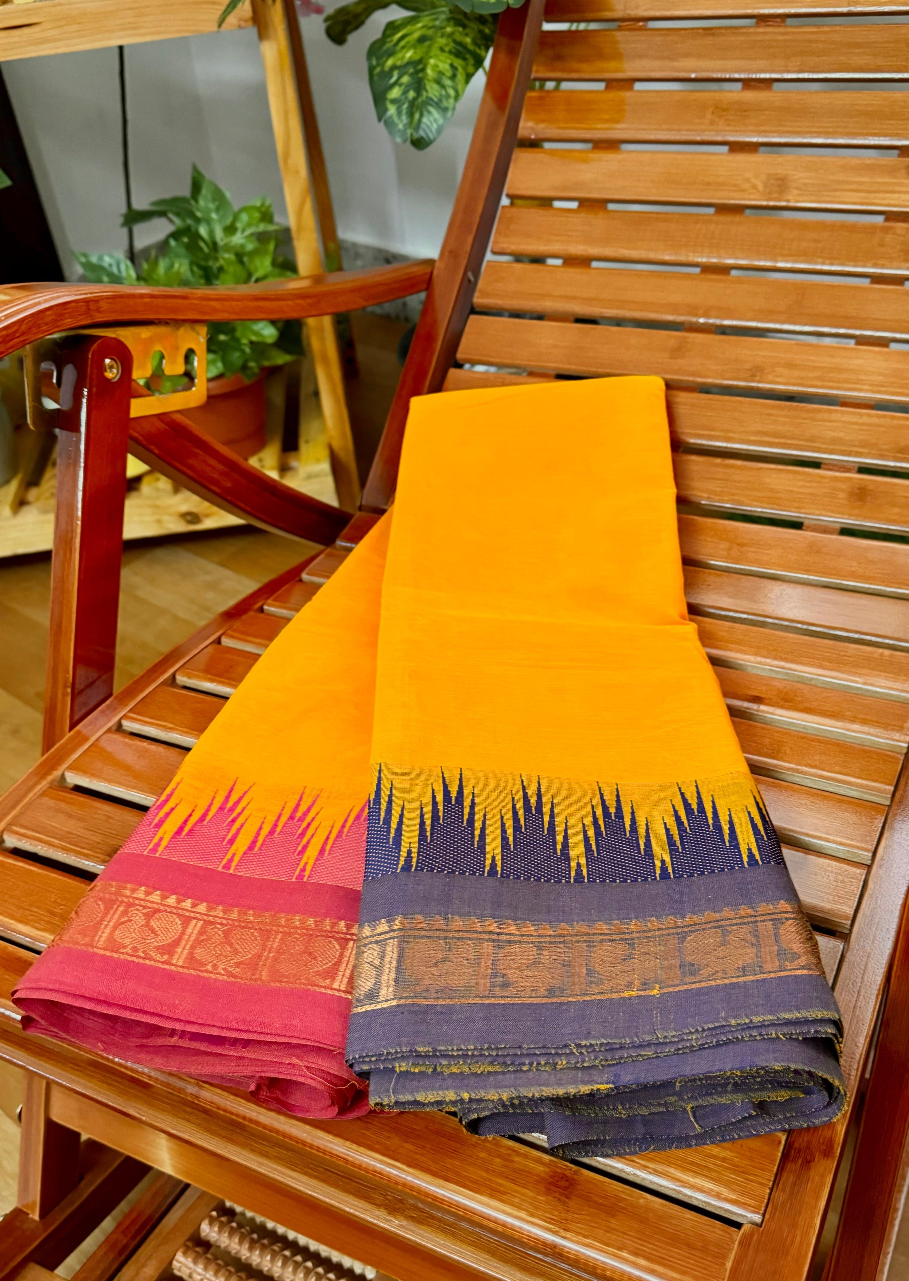 Yellow Ganga Jamuna Chettinadu Cotton Saree