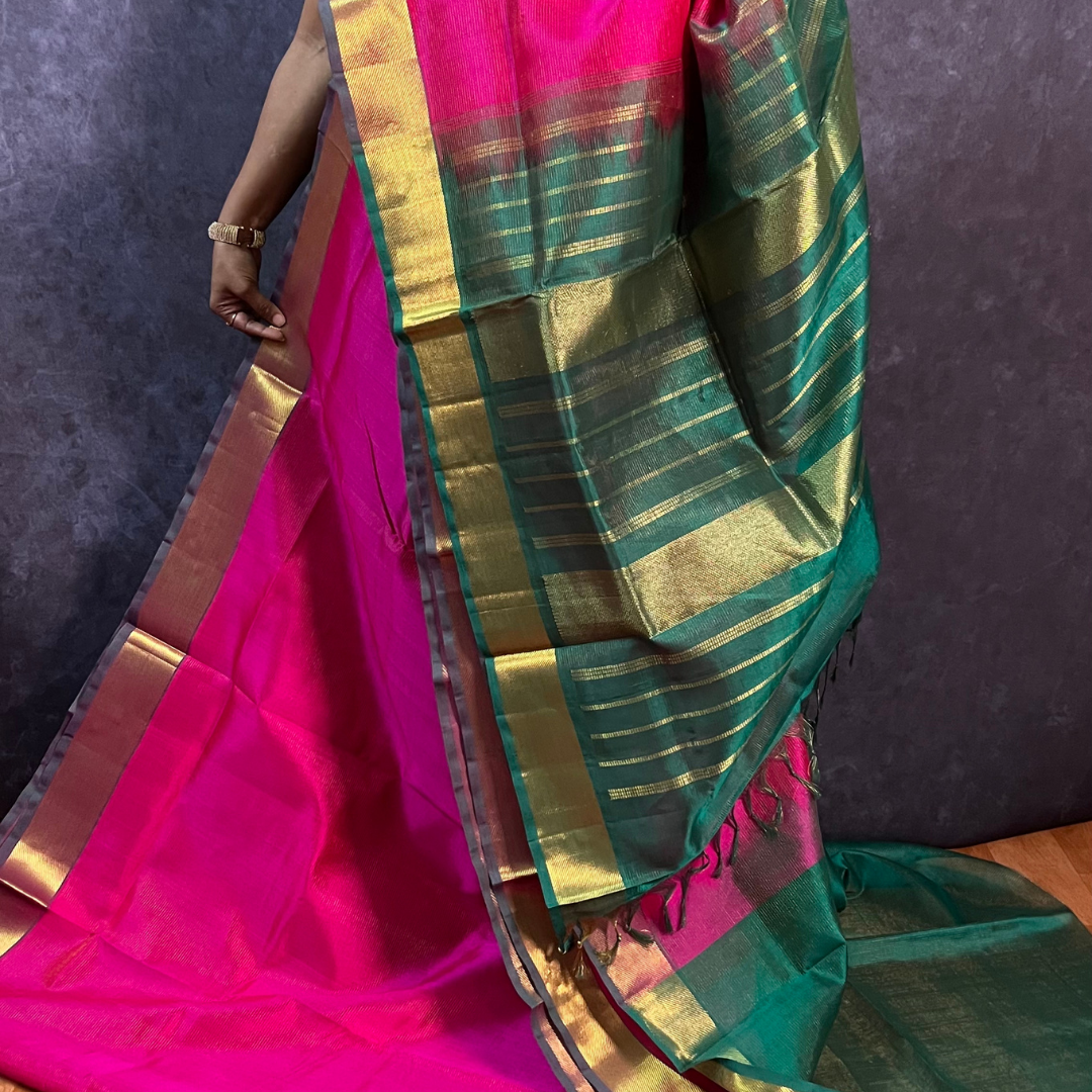 Rani Pink Vairaoosi Silk Cotton Saree