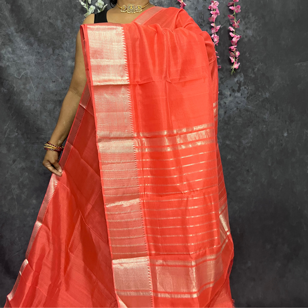 Orange Mangalagiri Silk Cotton Saree