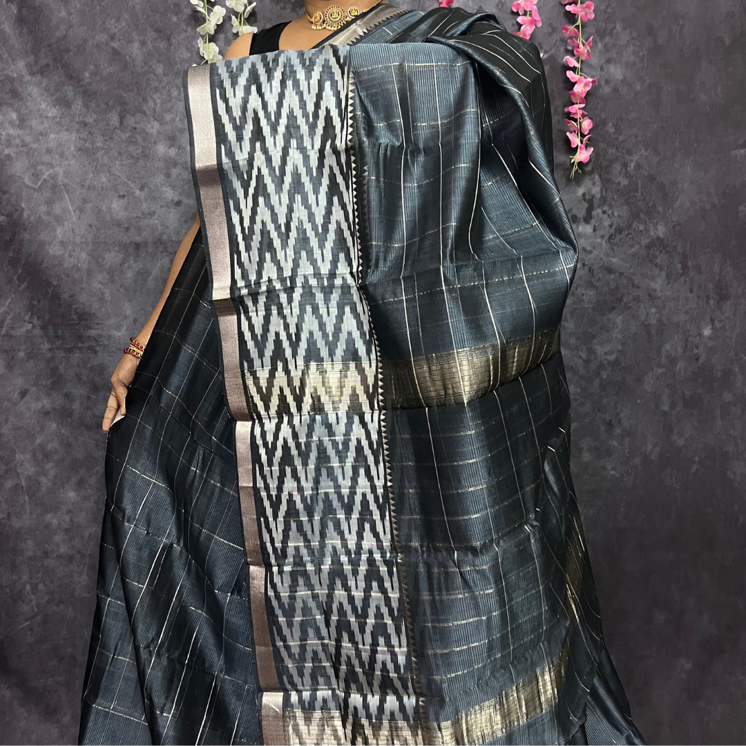 Grey Checked Mangalagiri Silk Cotton Saree