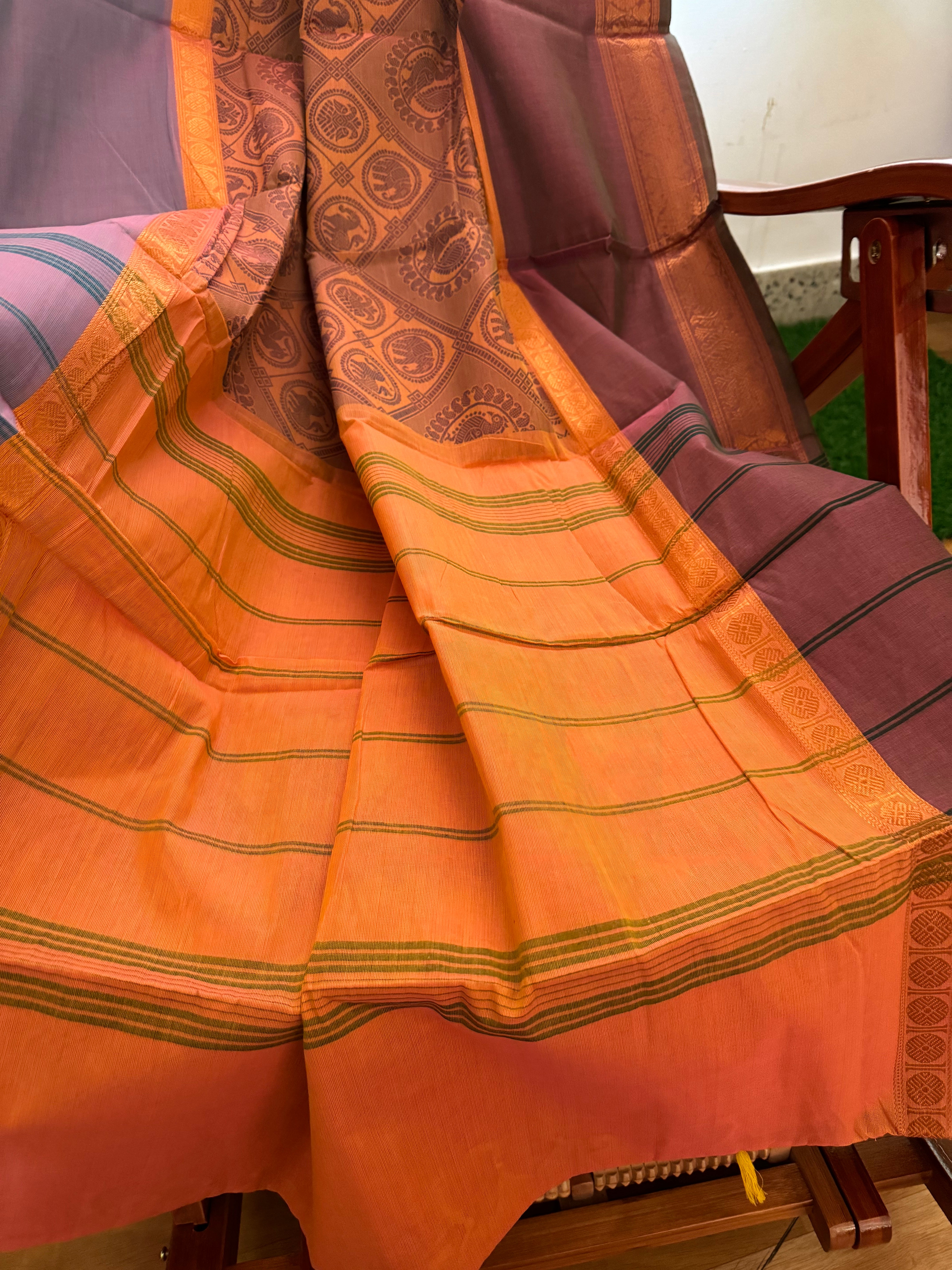 Orange Retta Petta Vanasingaram Cotton Saree