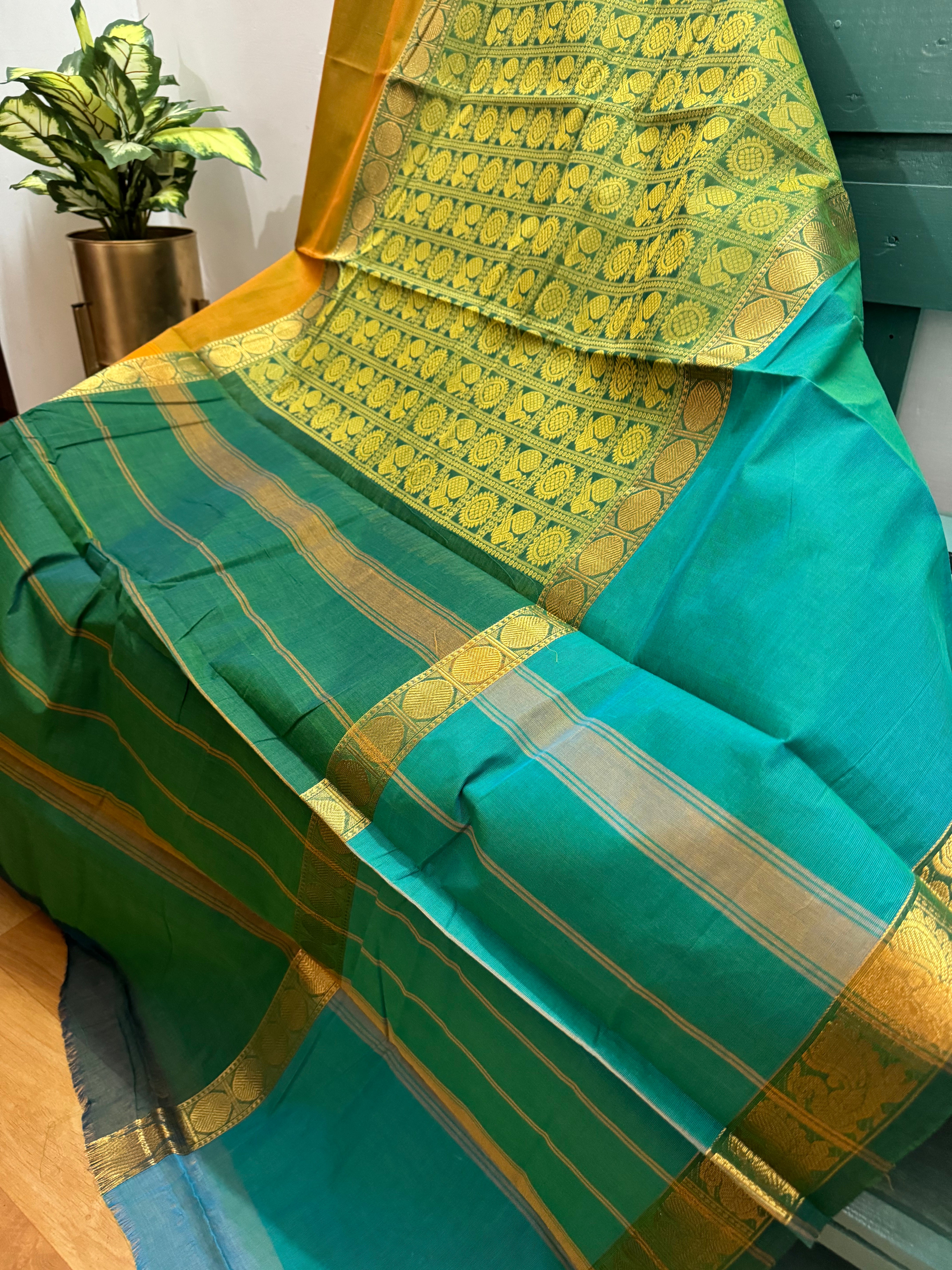 Green Vanasingaram Retta Petta Border Cotton Saree