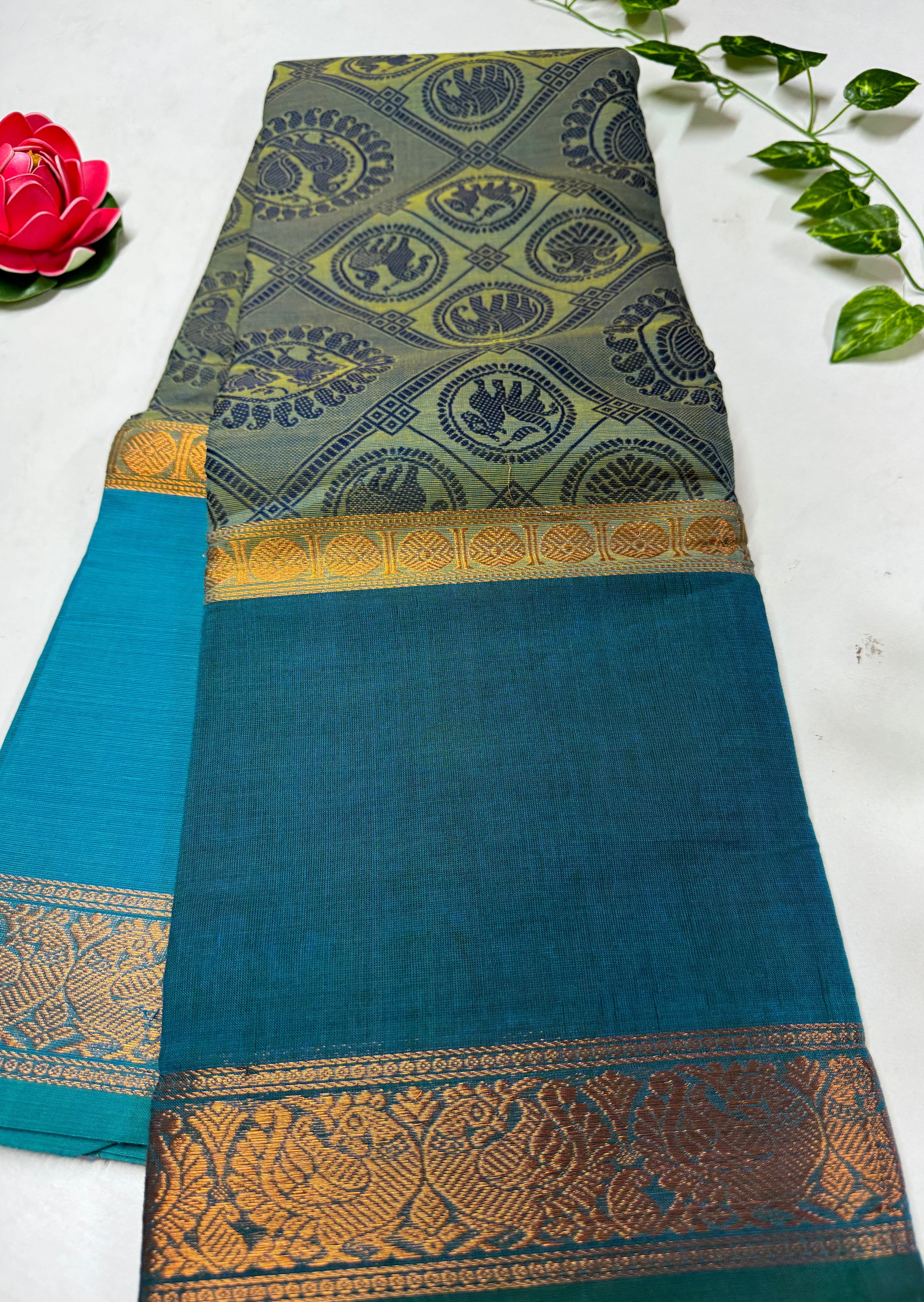 Greenish Blue Vanasingaram Cotton Saree