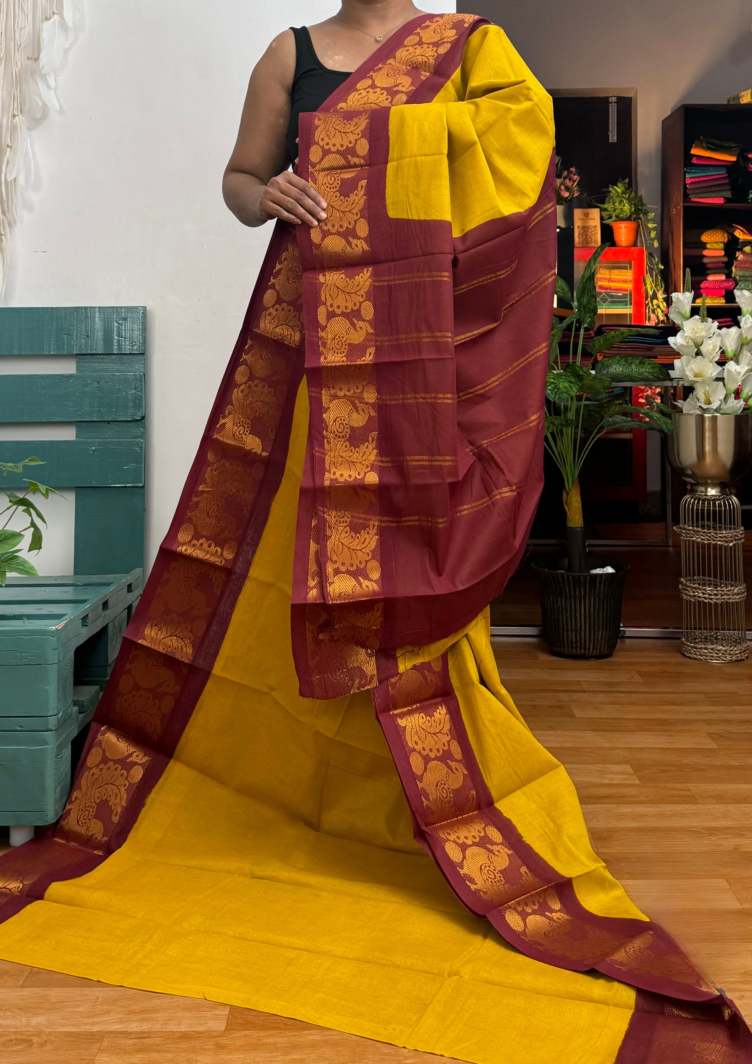 Golden Yellow Sungudi Cotton Saree