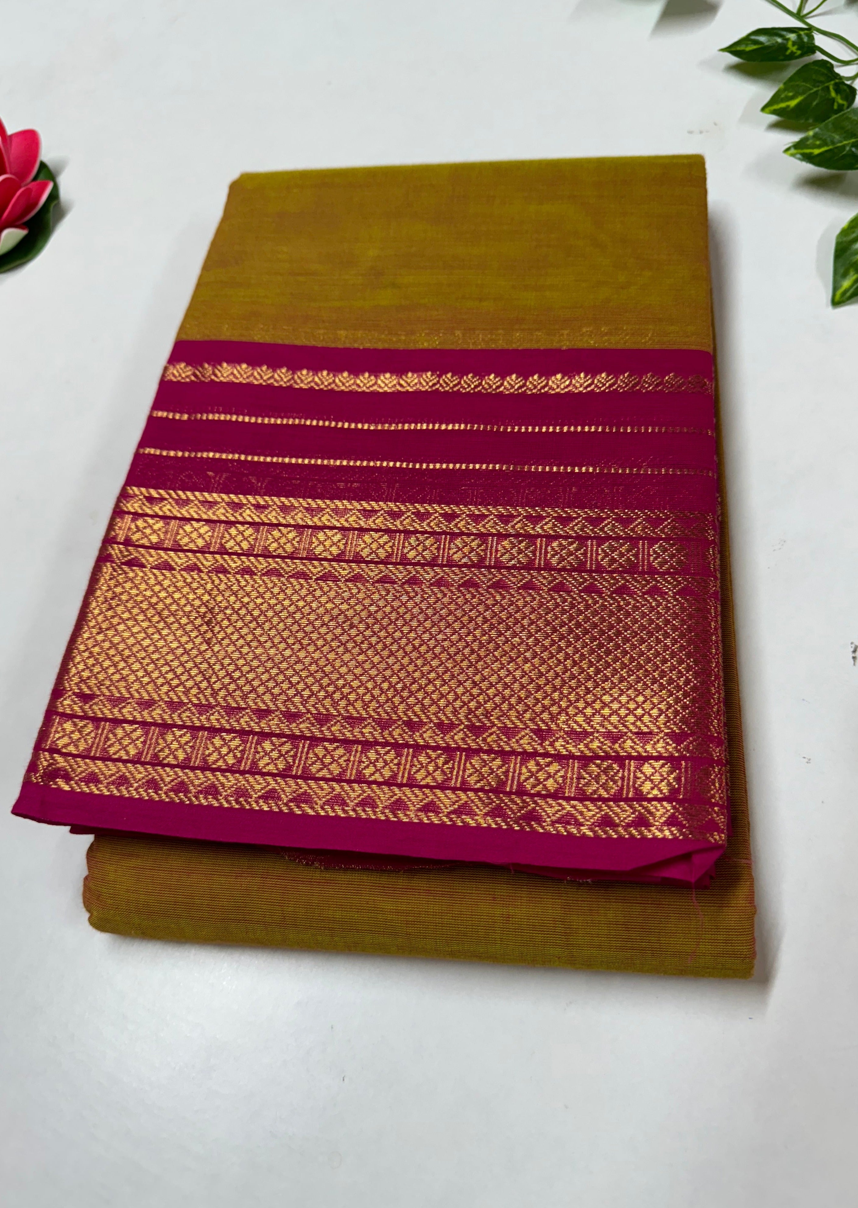 Mustard and Pink  Chettinadu Cotton Saree