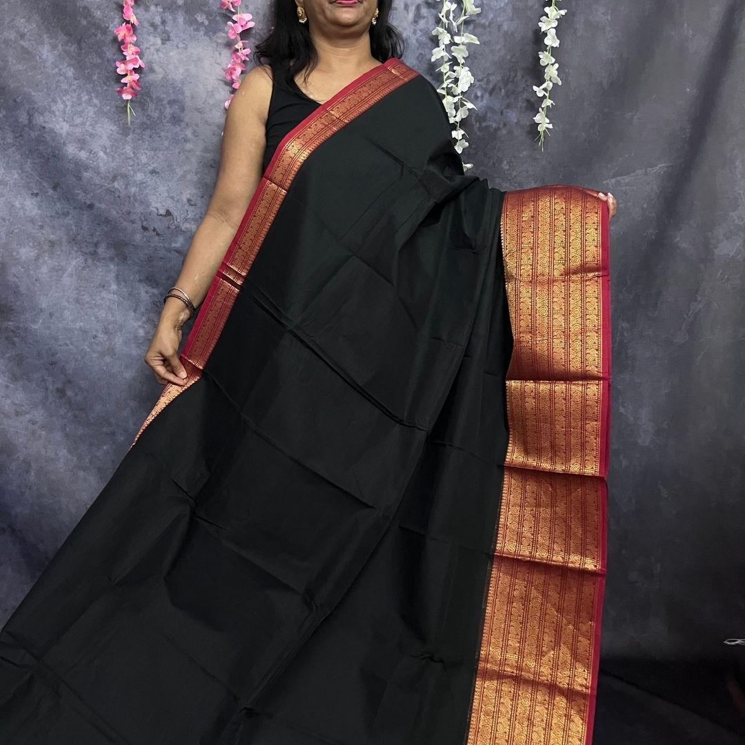 Black big border chettinadu cotton saree