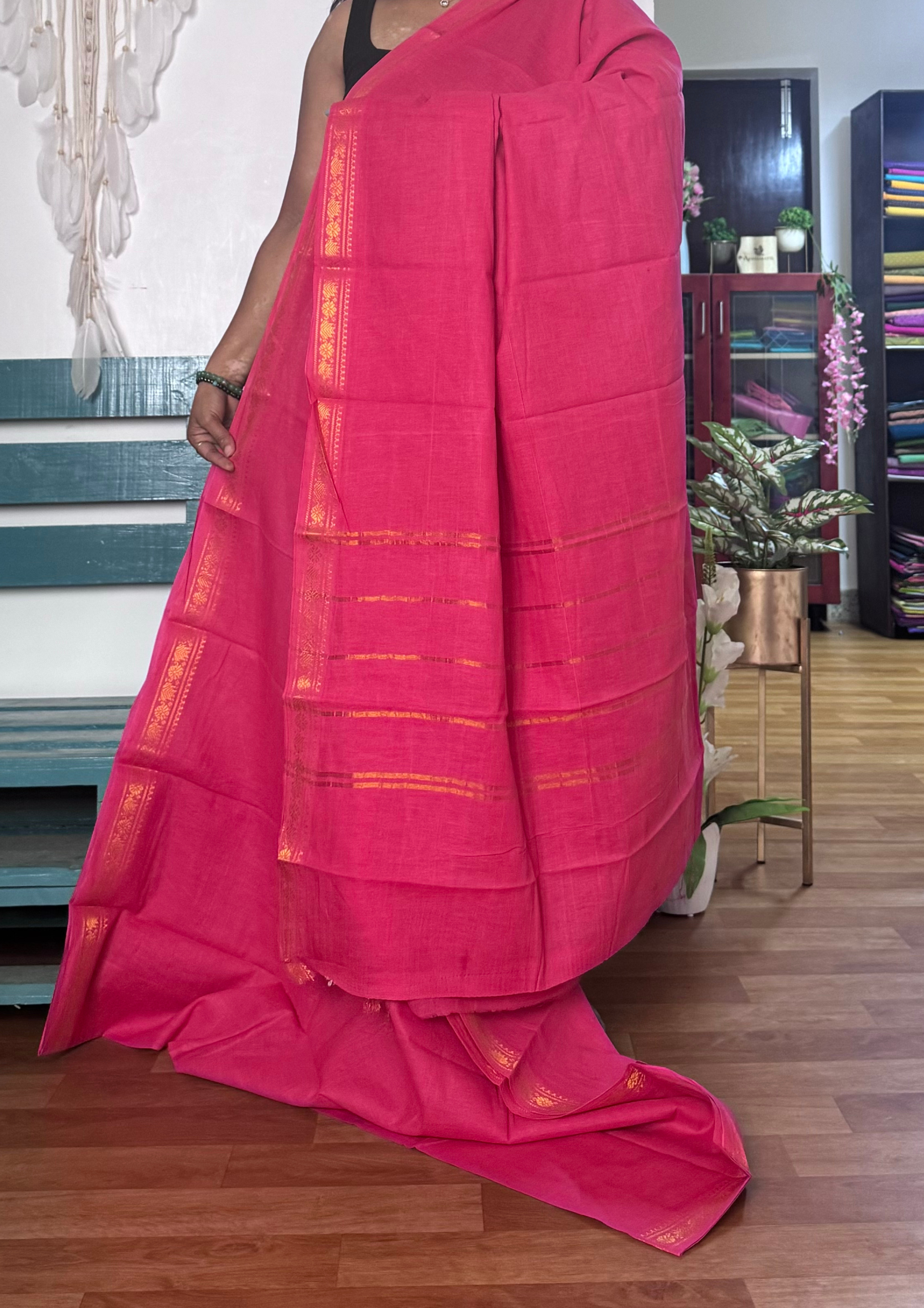 Candy Pink Sungudi Cotton Saree