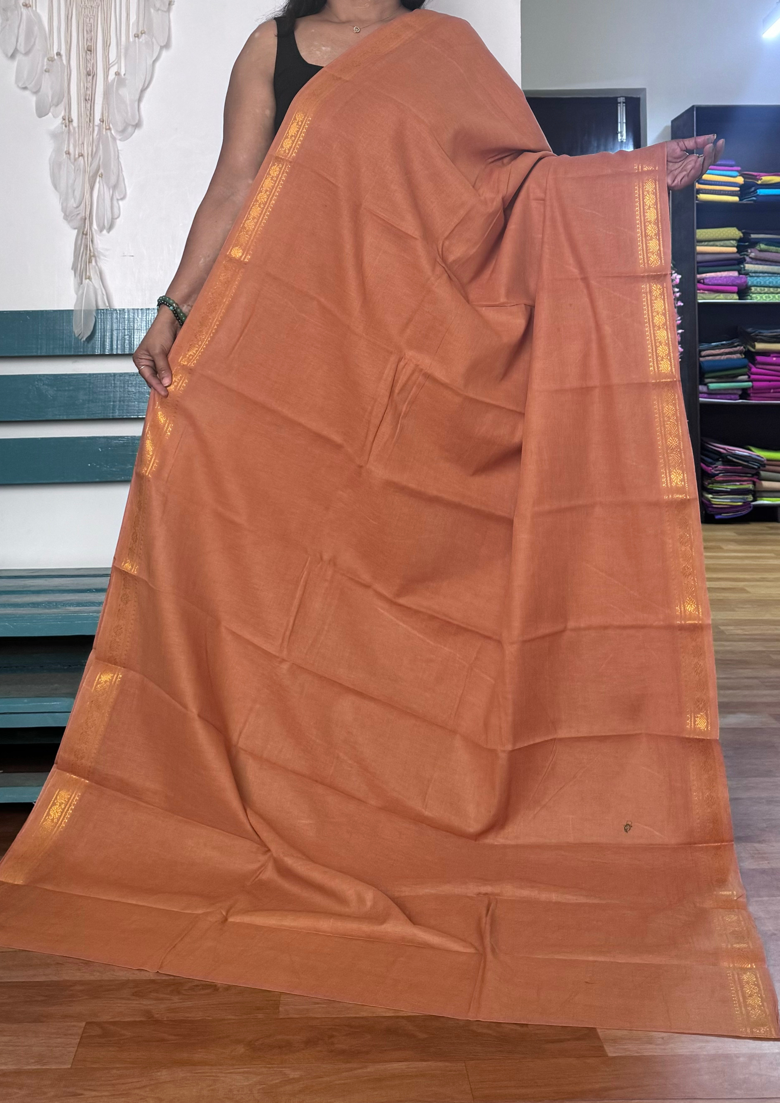 Light Brown Sungudi Cotton Saree