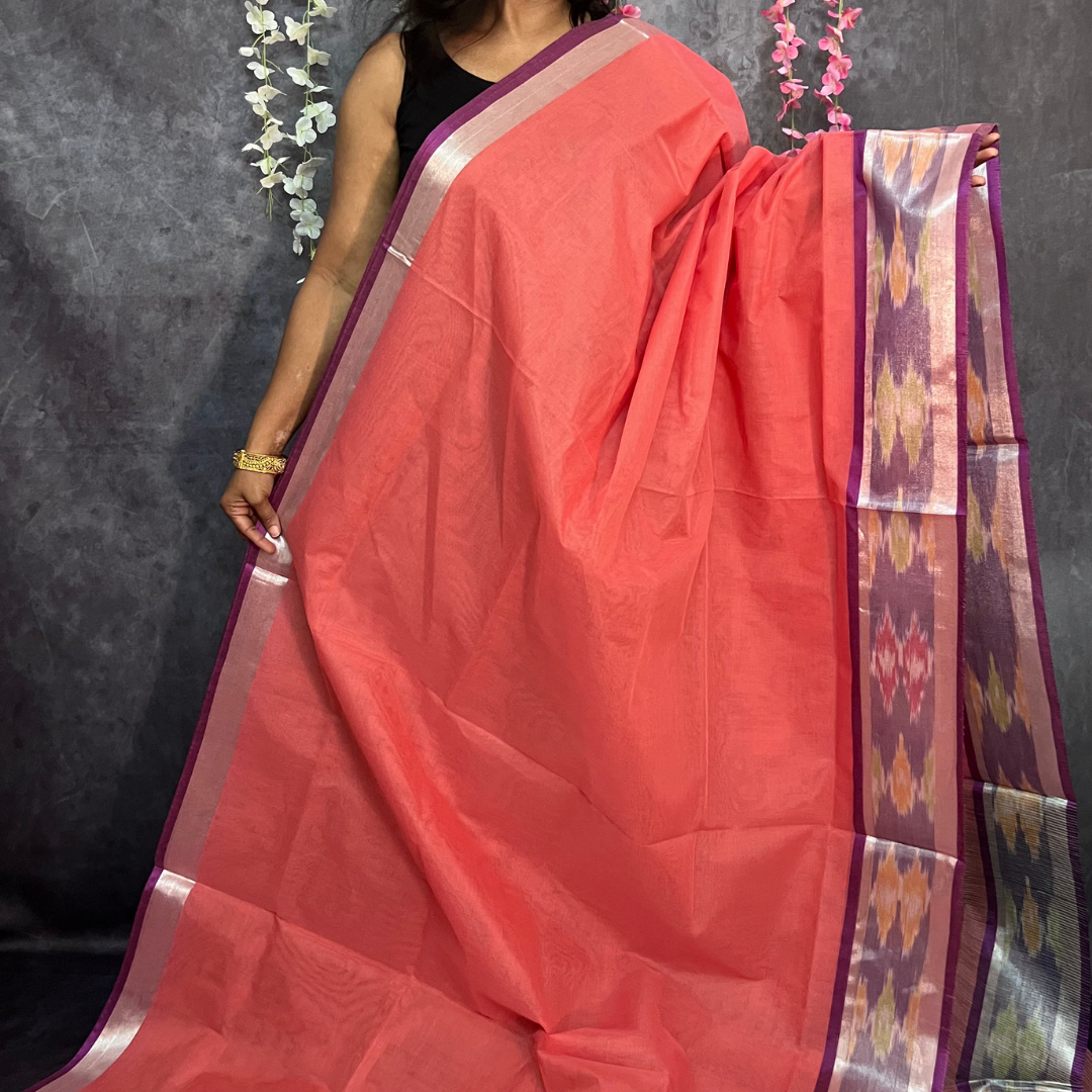 Peach Venkatagiri Cotton Saree