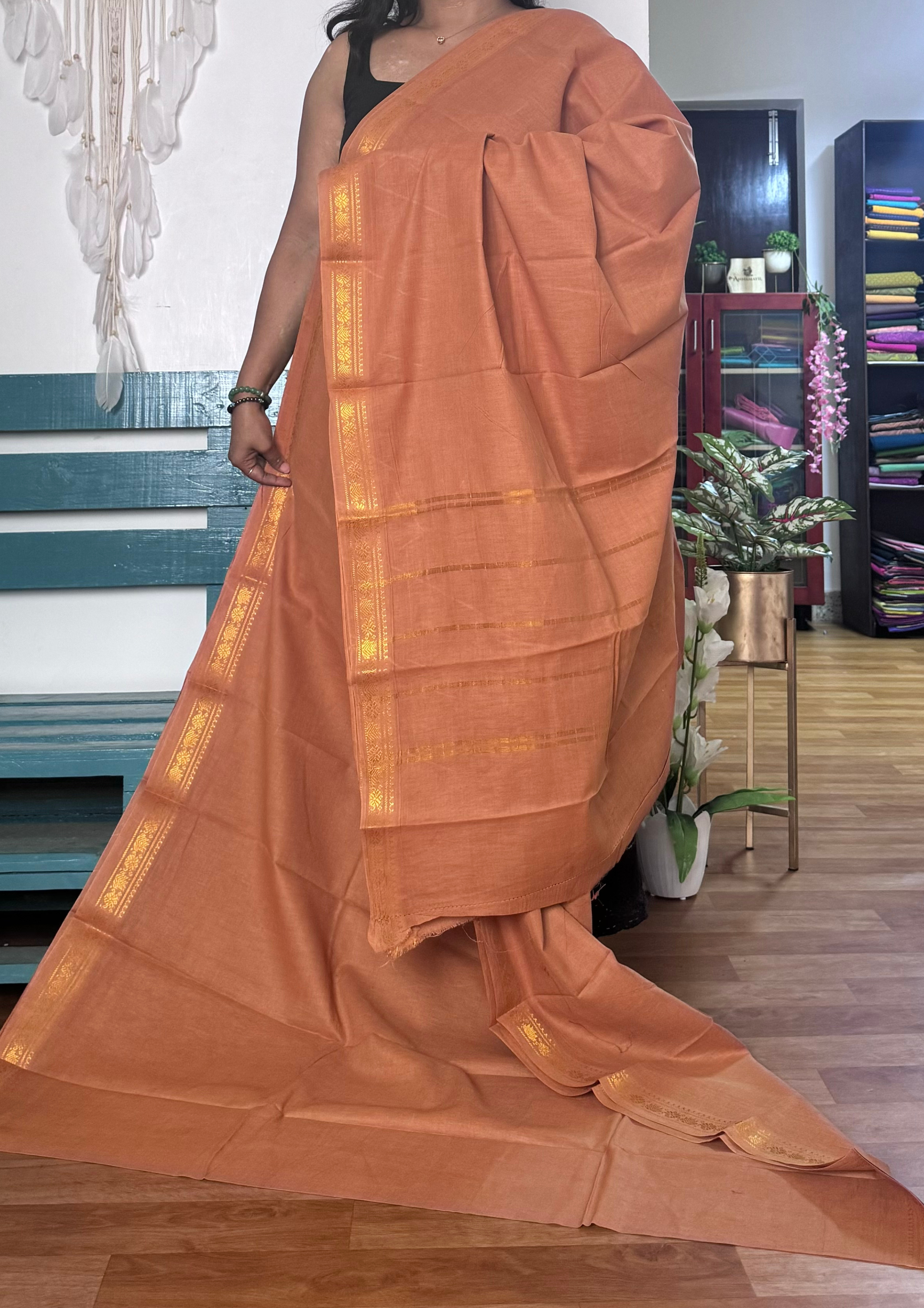 Light Brown Sungudi Cotton Saree