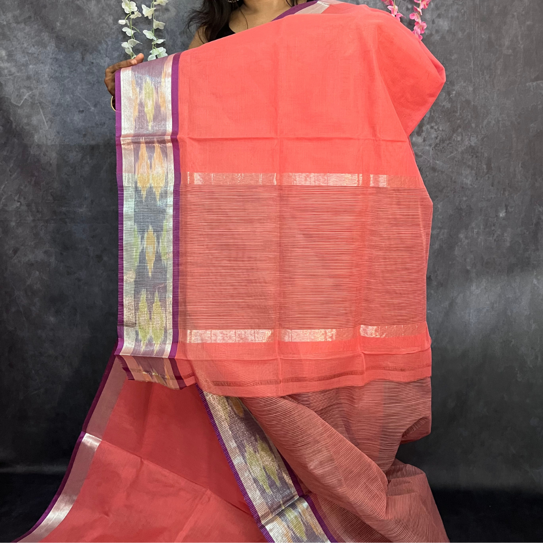 Peach Venkatagiri Cotton Saree