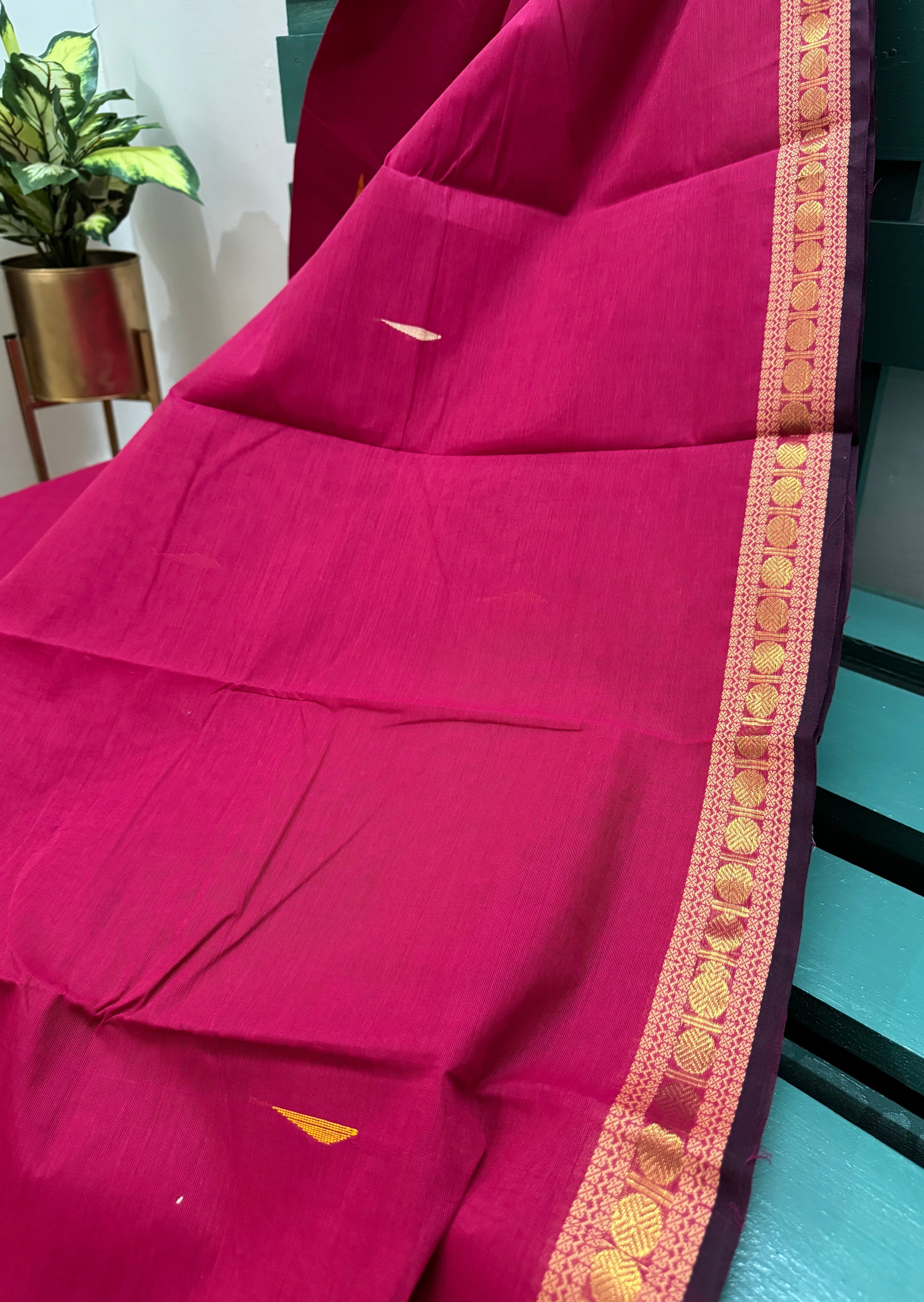 Pink Rain Drop Small Border Chettinadu Cotton Saree