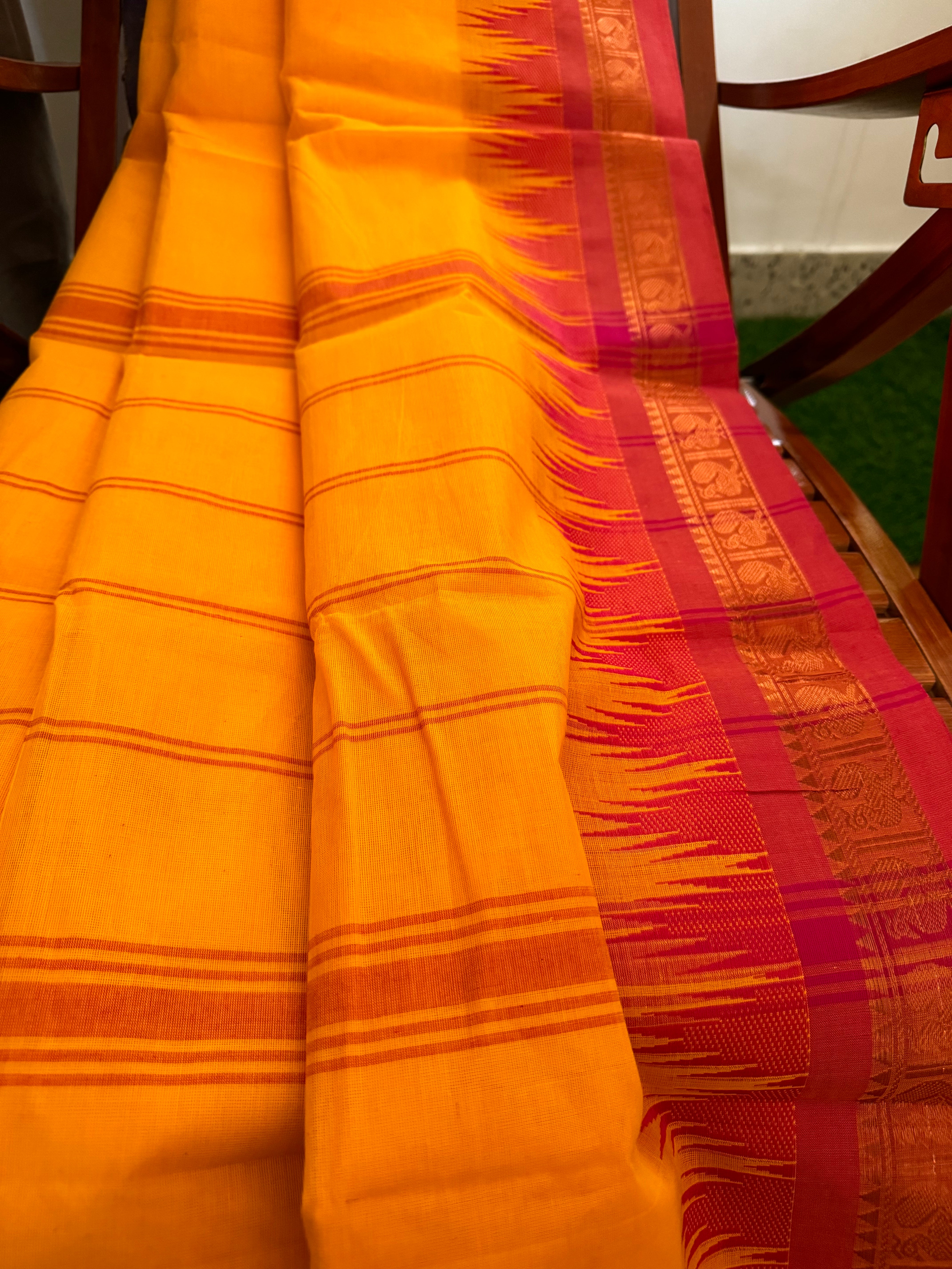 Yellow Ganga Jamuna Chettinadu Cotton Saree