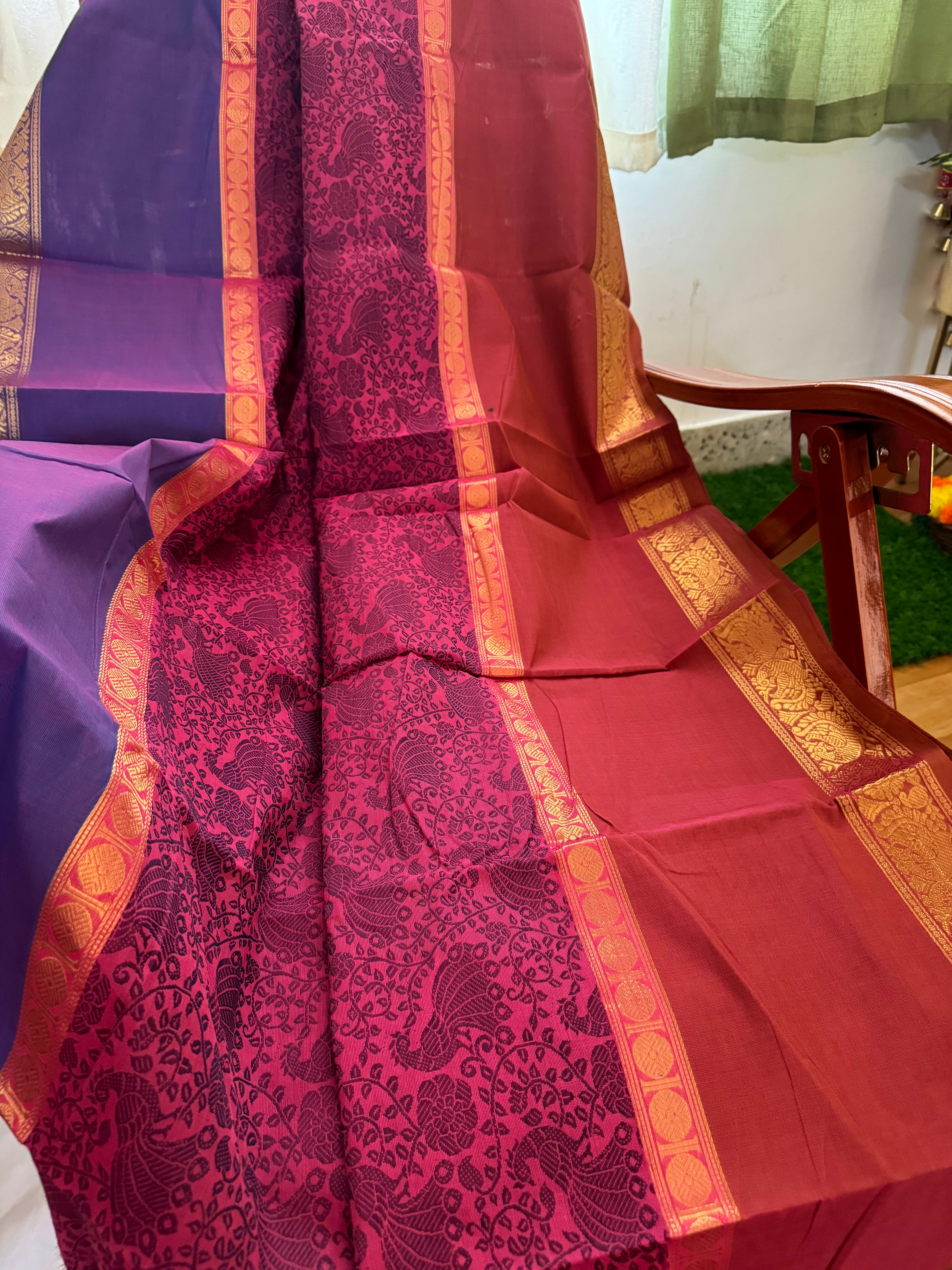 Pink Retta Petta Vanasingaram Cotton Saree