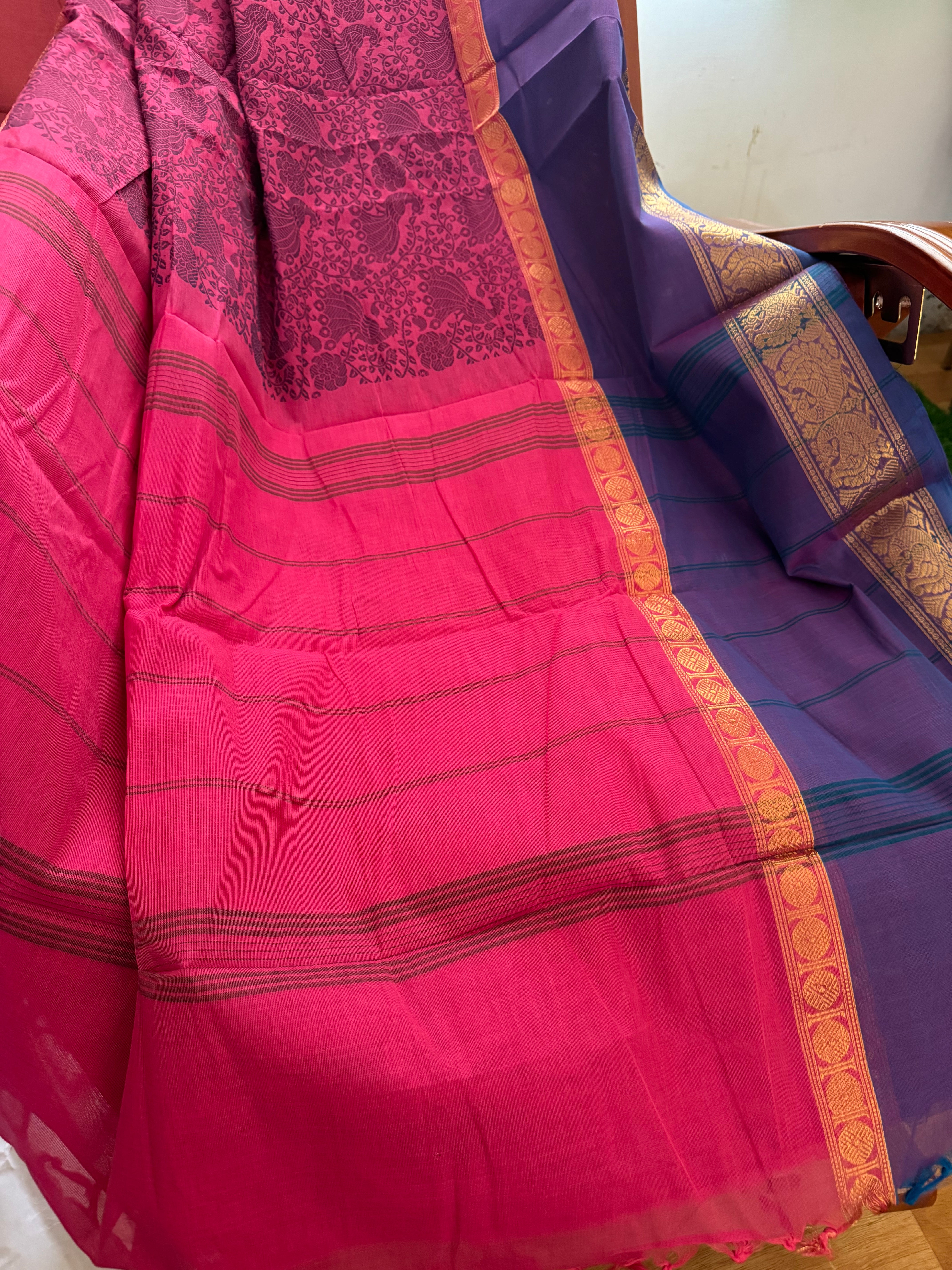 Pink Retta Petta Vanasingaram Cotton Saree