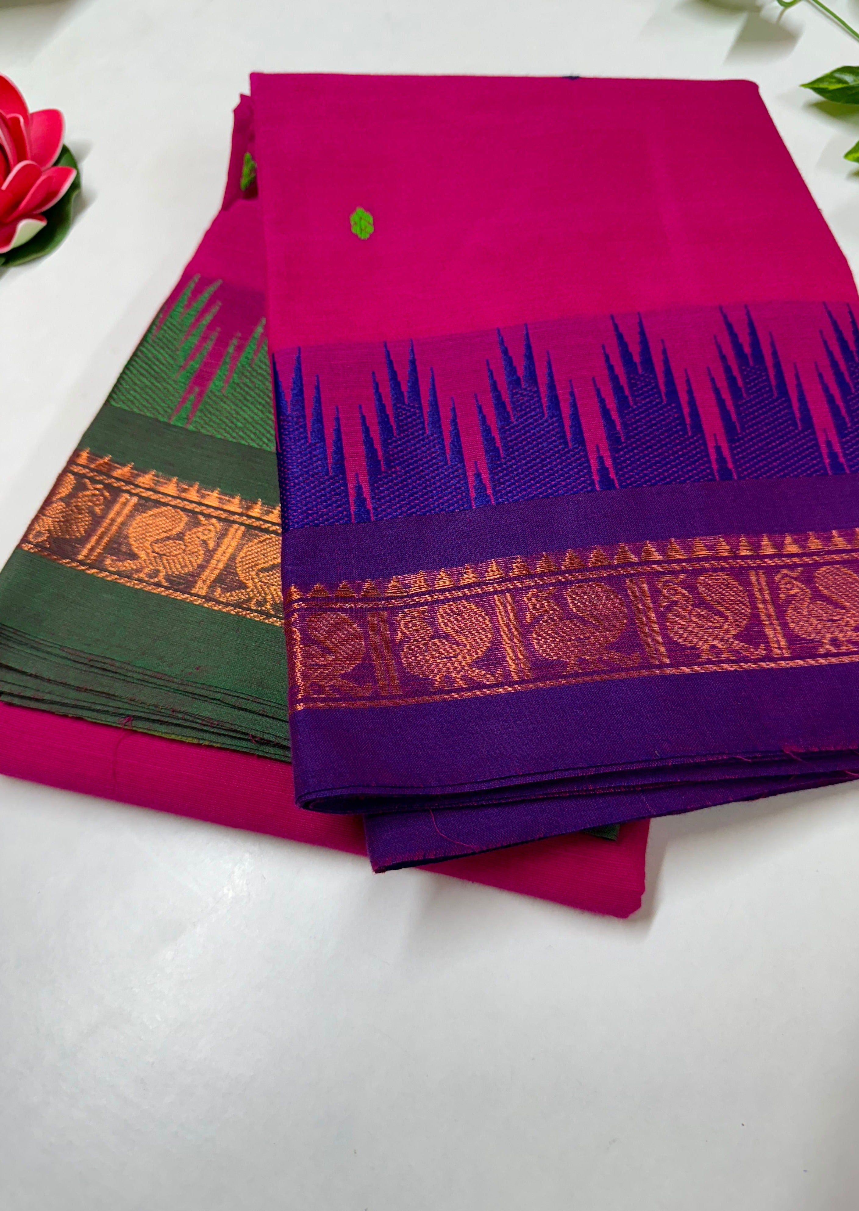 Rani Pink Thazhampoo Ganga Jamuna Chettinadu Cotton Saree