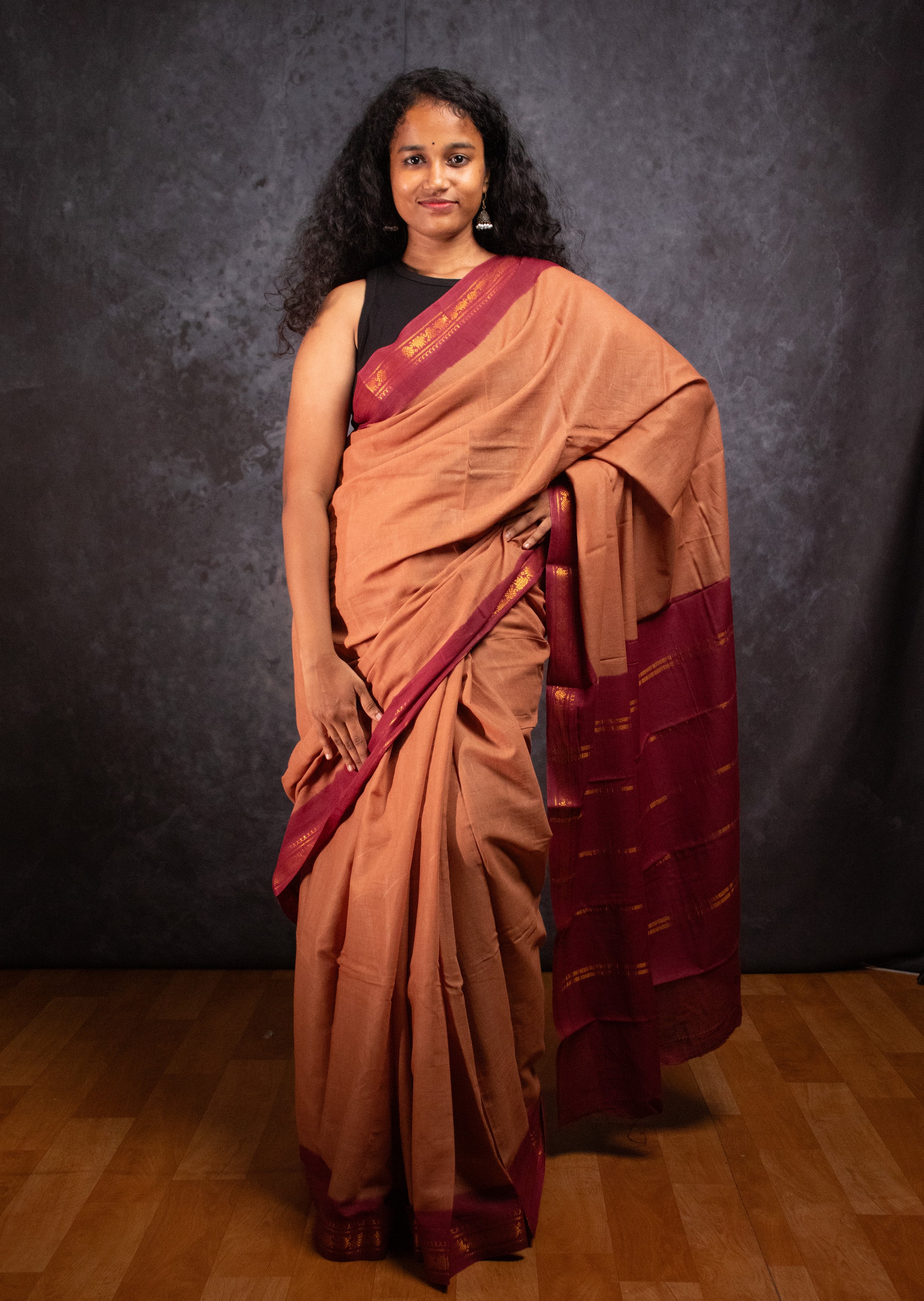 Terracotta Brown Sungudi Cotton Saree