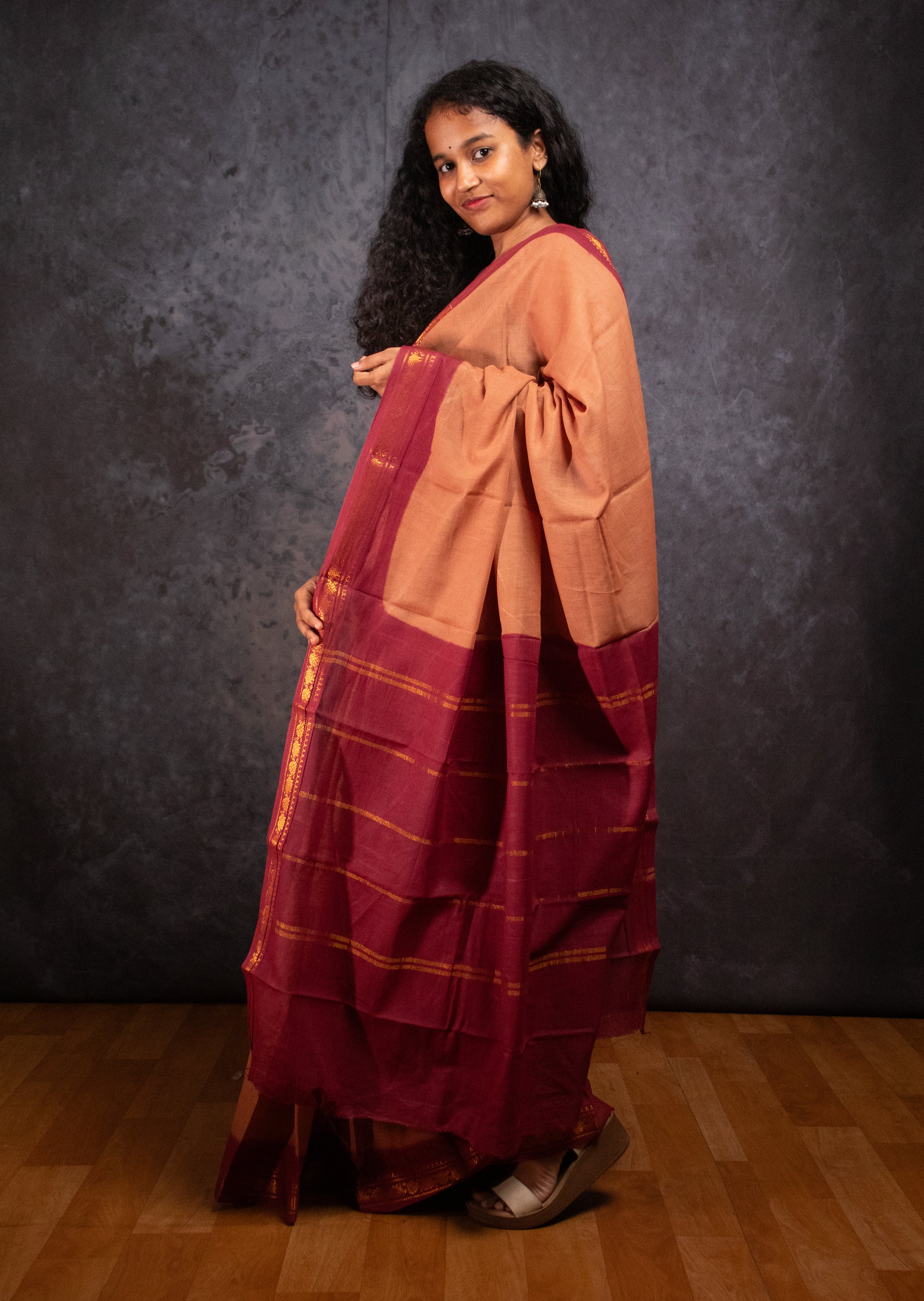 Terracotta Brown Sungudi Cotton Saree