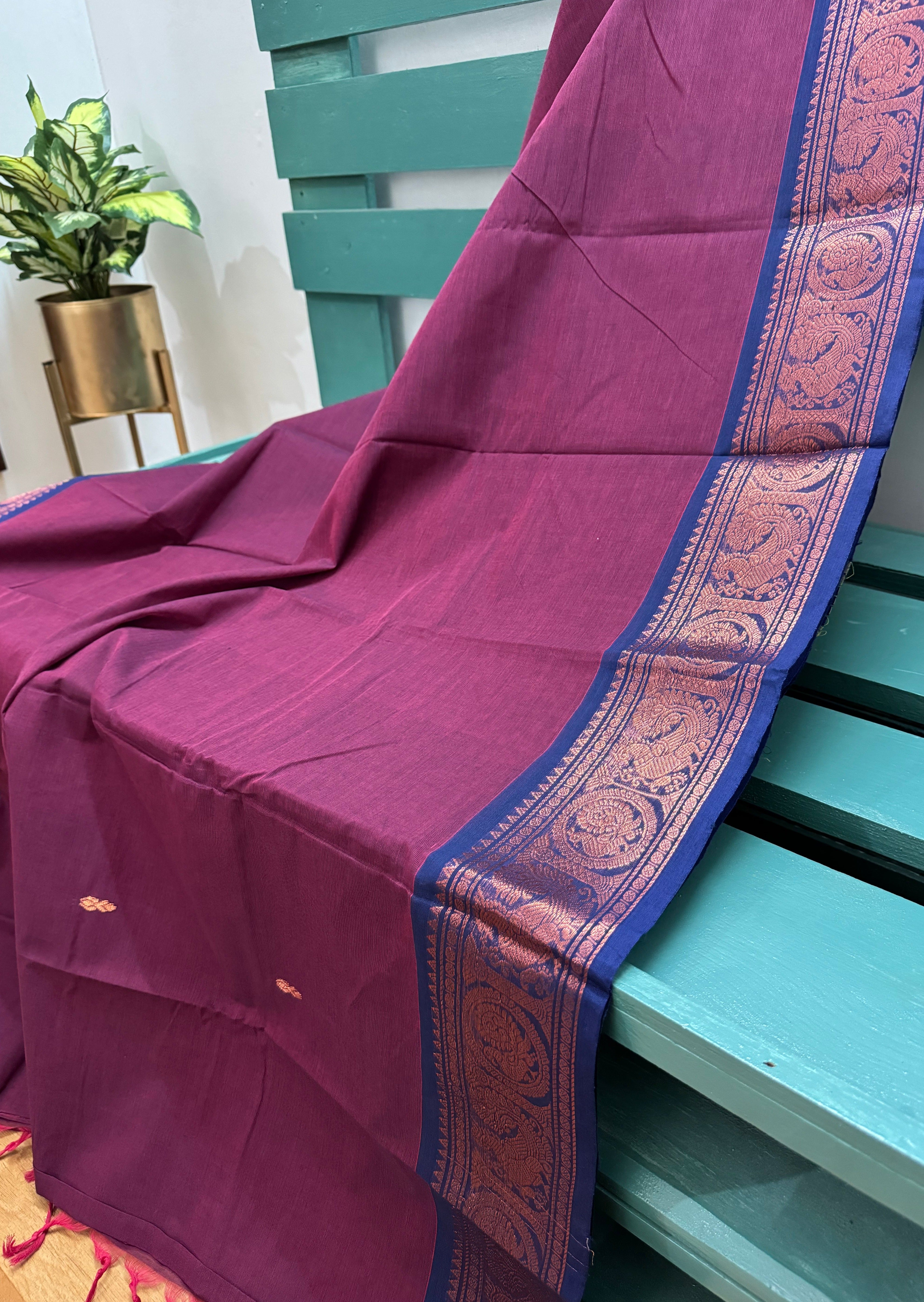 Dark Magenta Chettinadu Cotton Saree