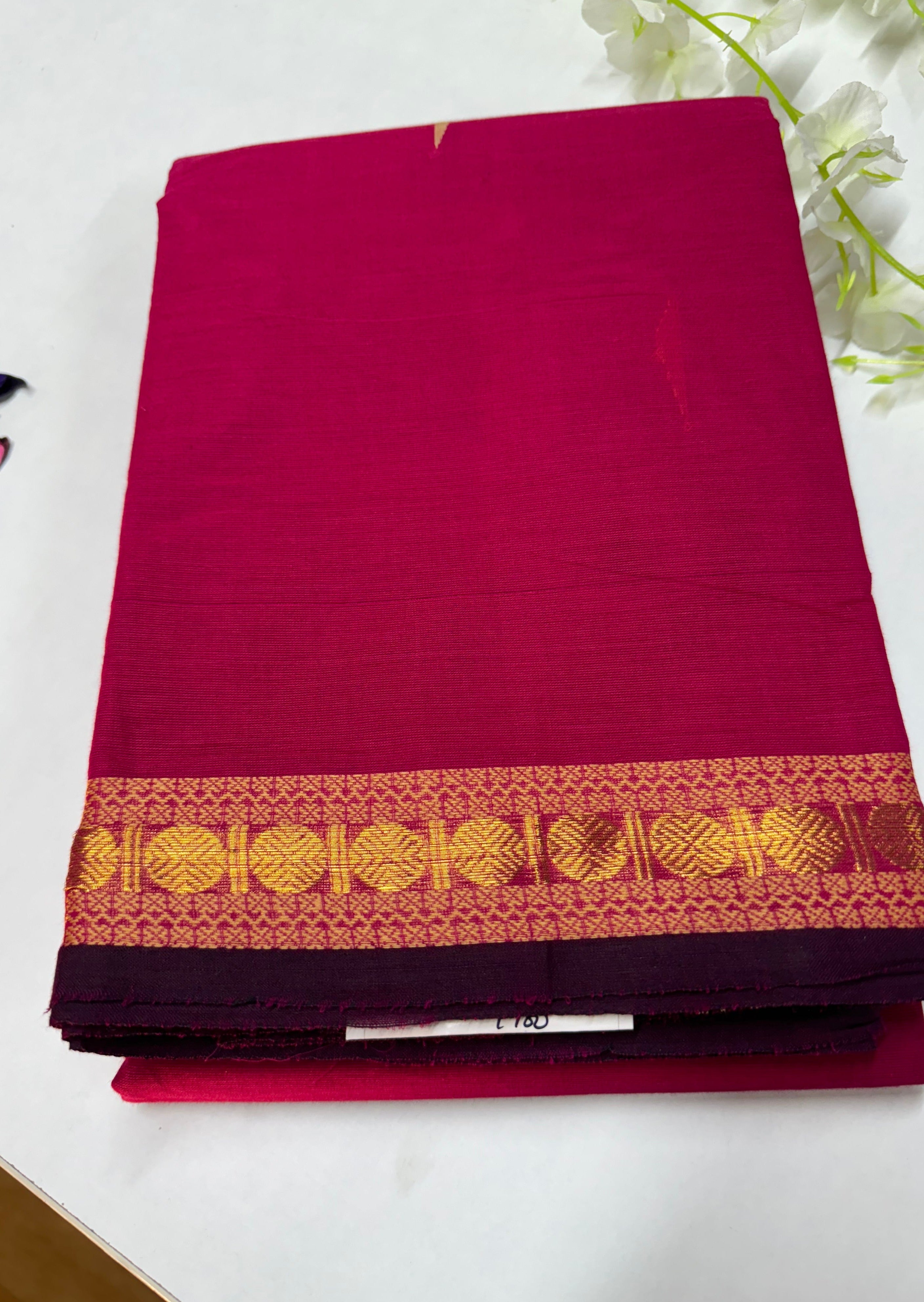 Pink Rain Drop Small Border Chettinadu Cotton Saree