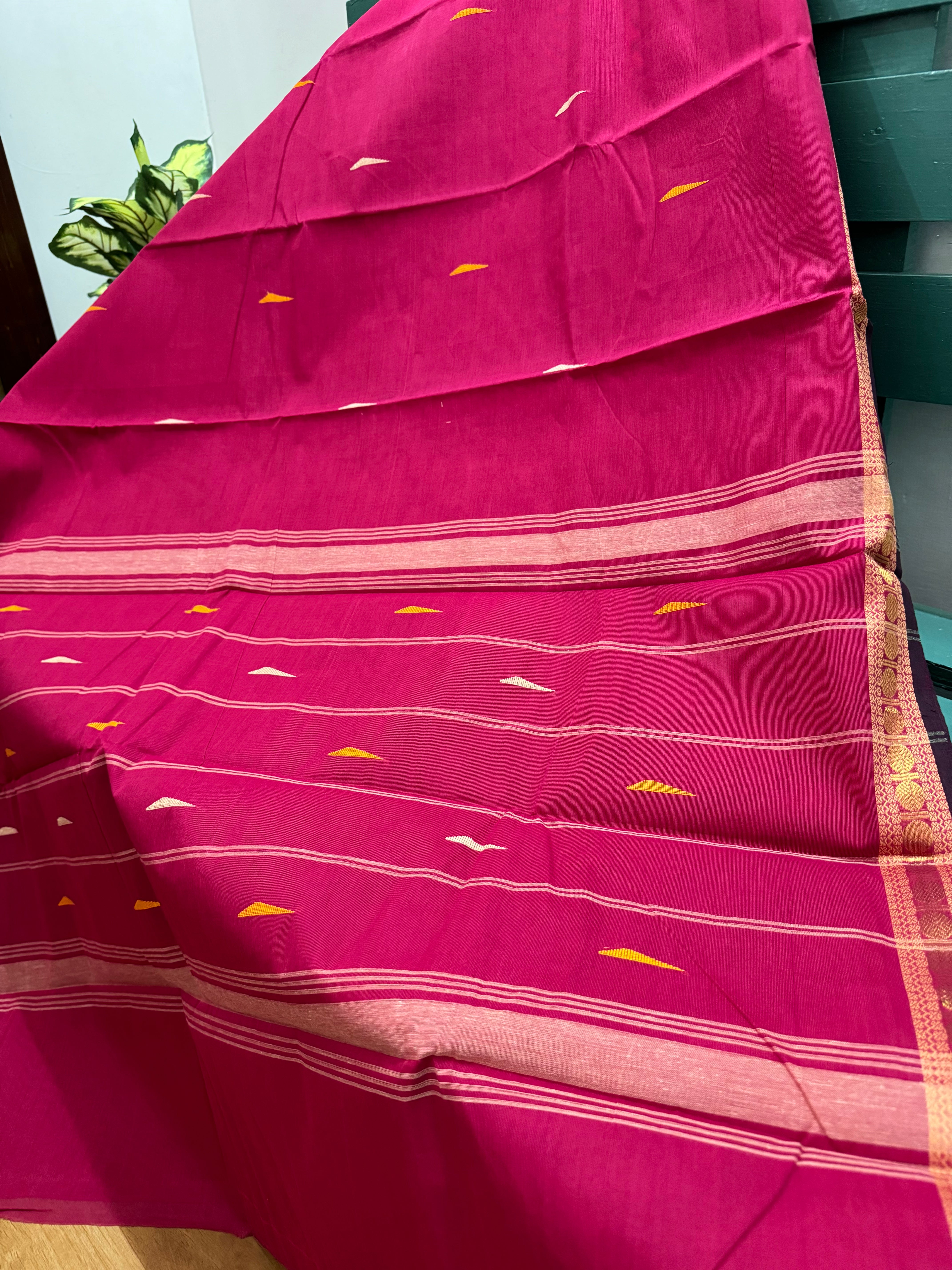 Pink Rain Drop Small Border Chettinadu Cotton Saree