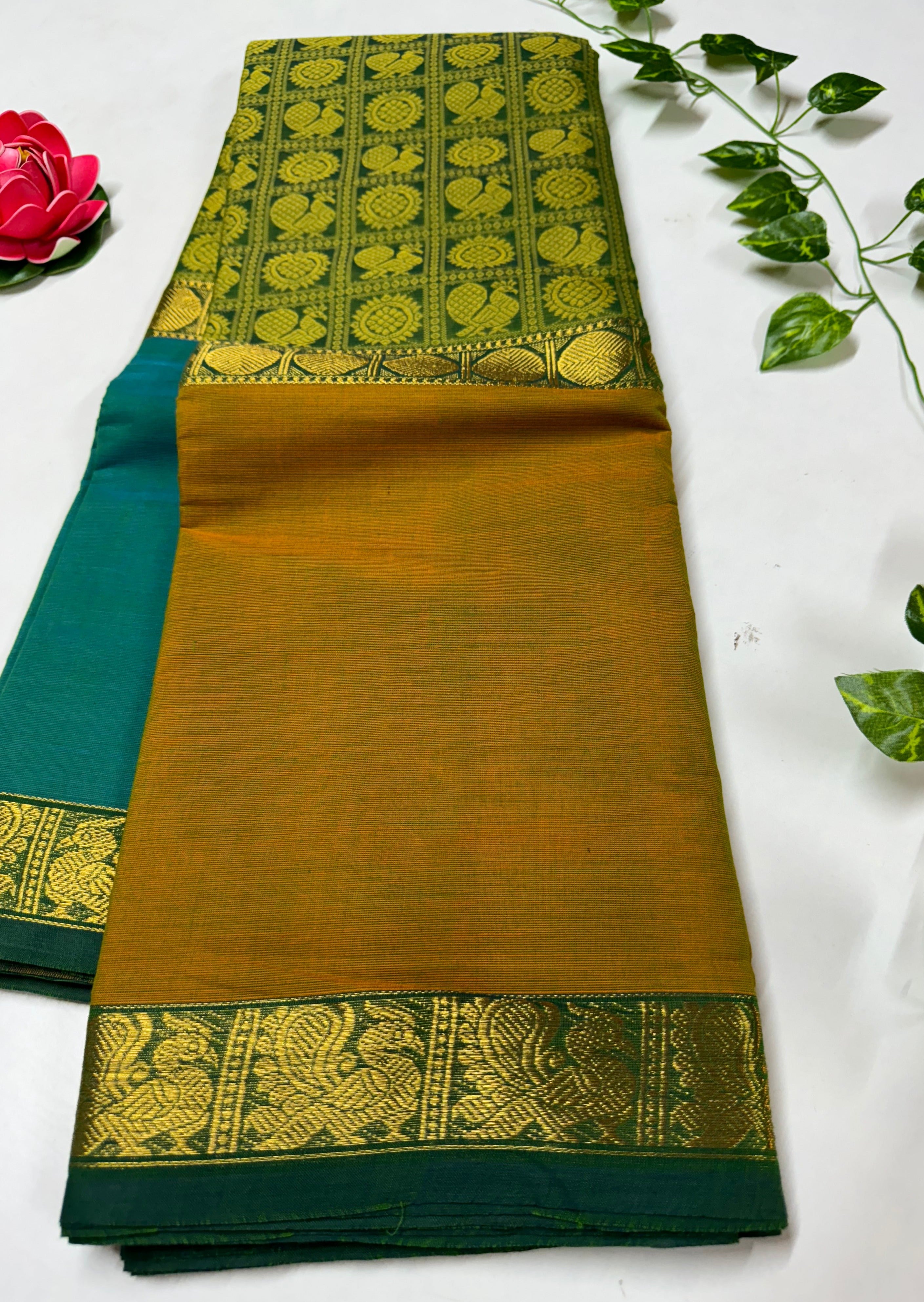 Green Vanasingaram Retta Petta Border Cotton Saree