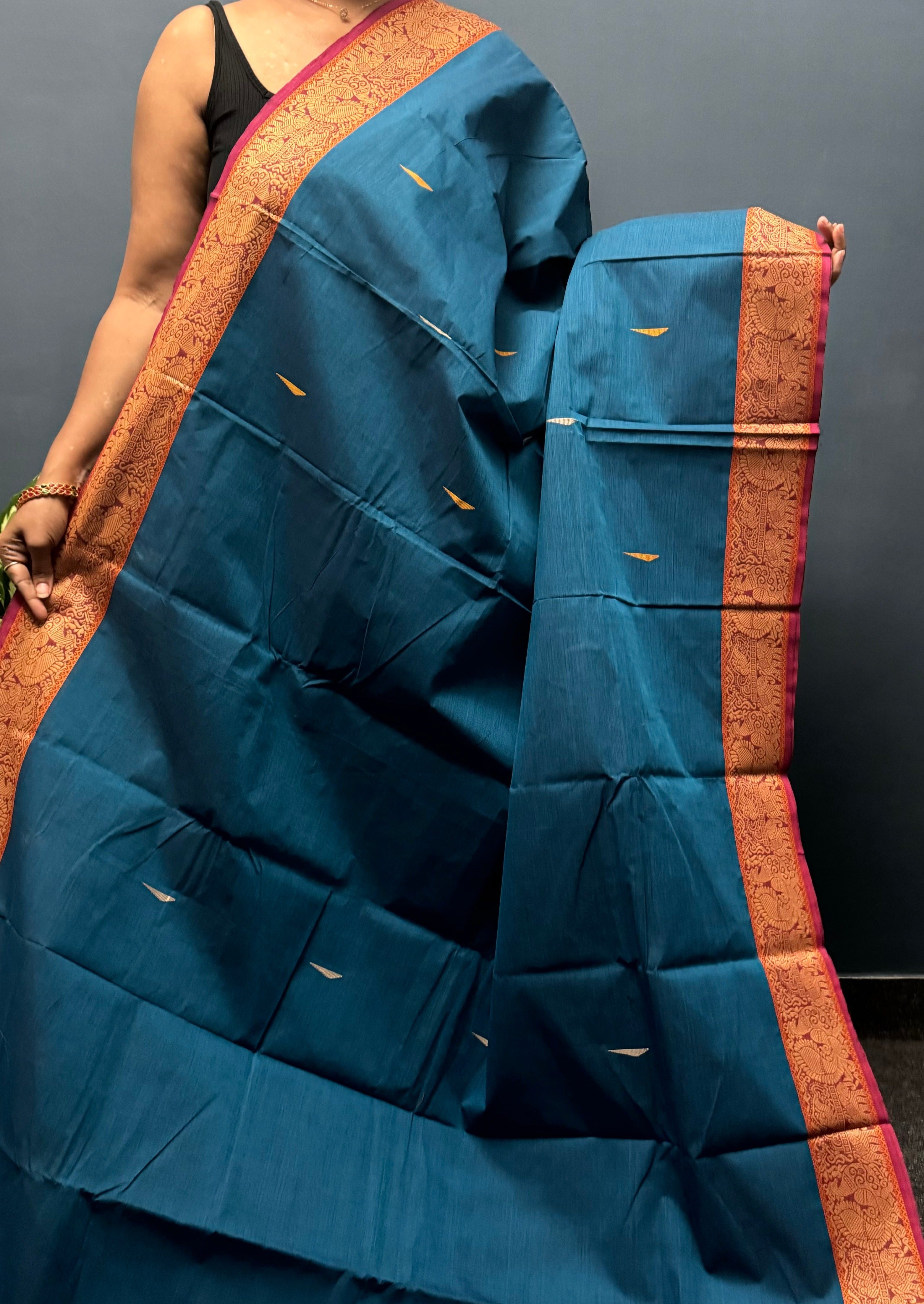 Rama Blue Vanasingaram Border Chettinadu Cotton Saree