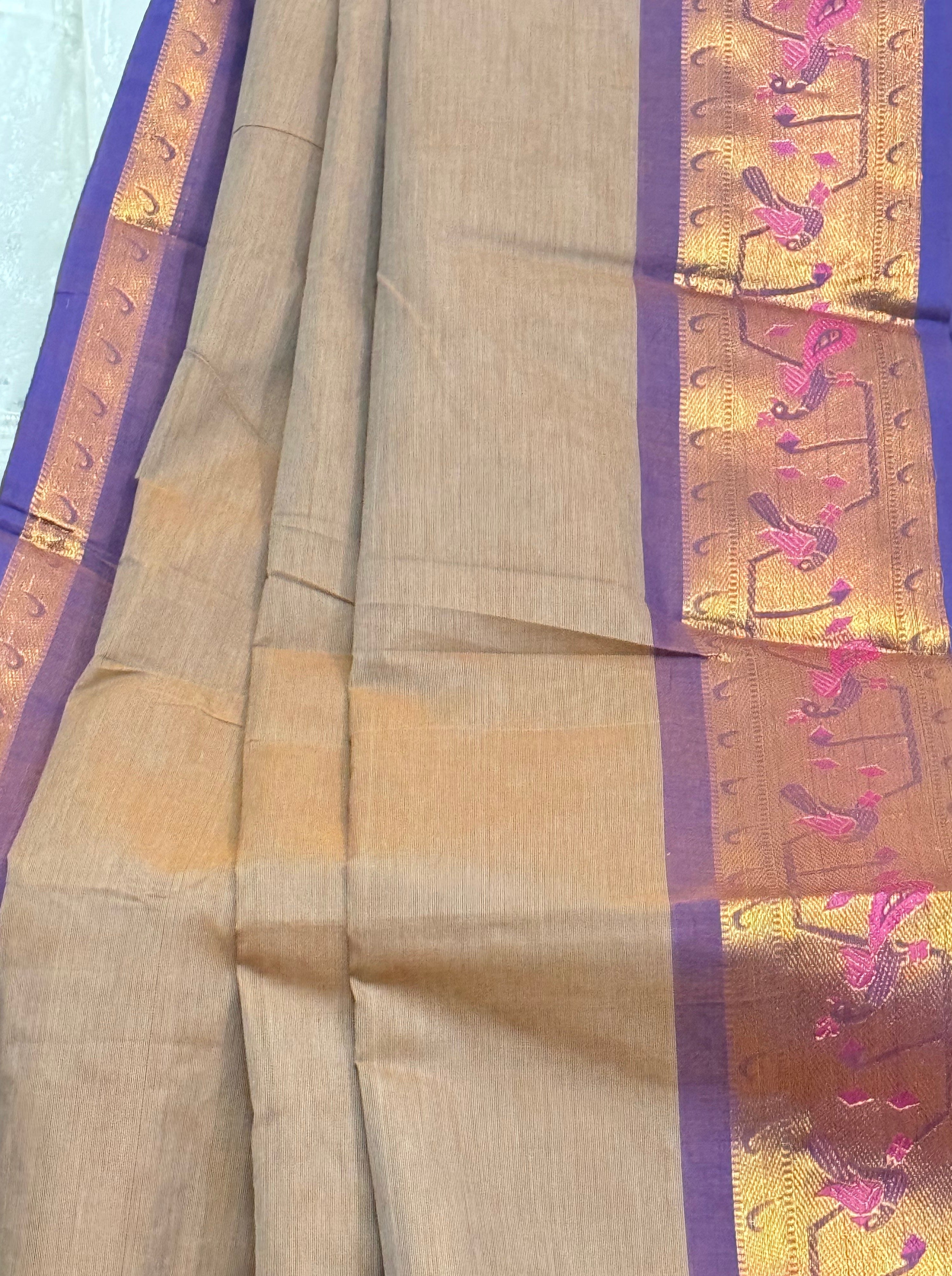 Double Shaded Brown Paithani Border Chettinadu Cotton Saree