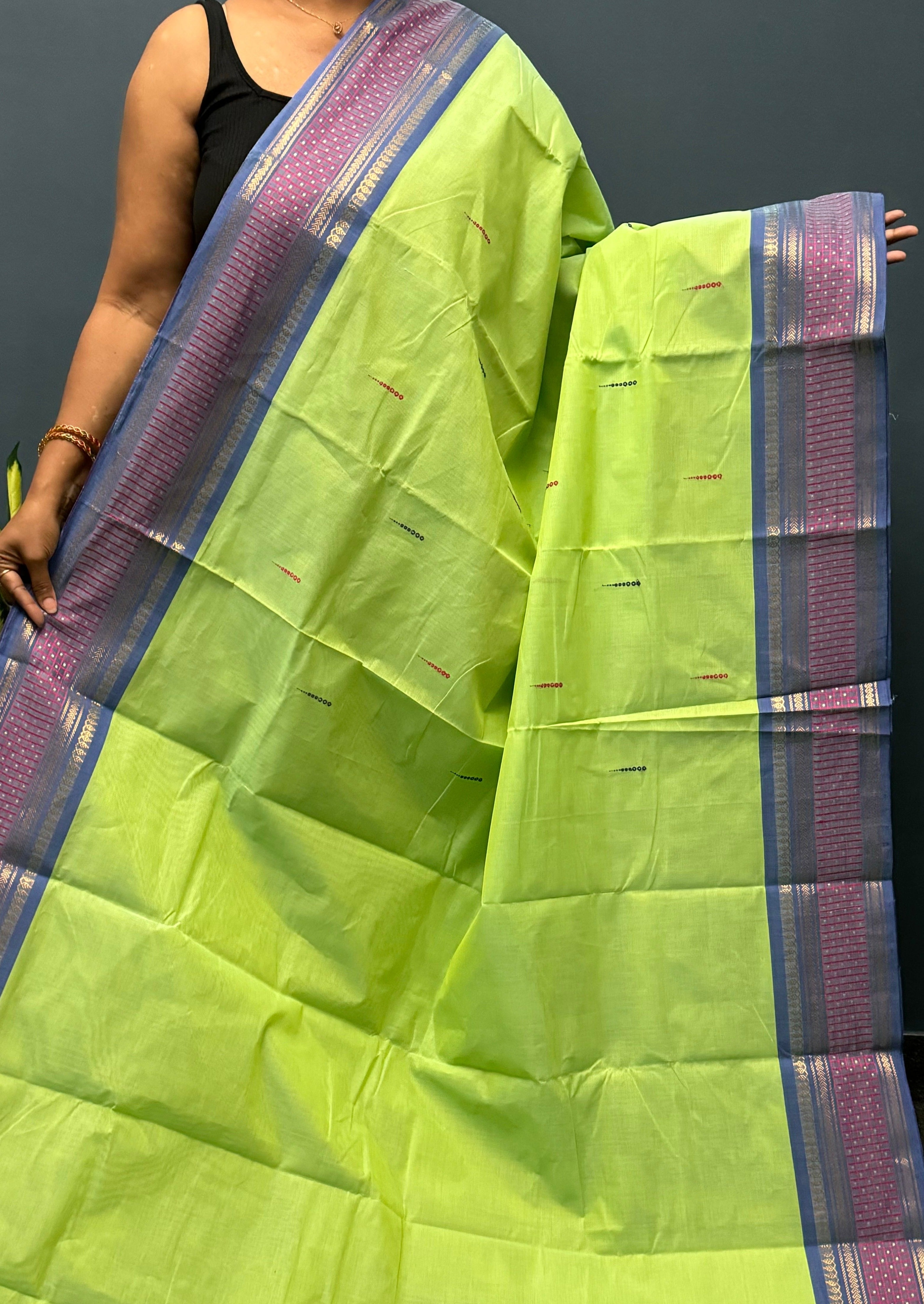 Parrot Green Chettinadu Cotton Saree