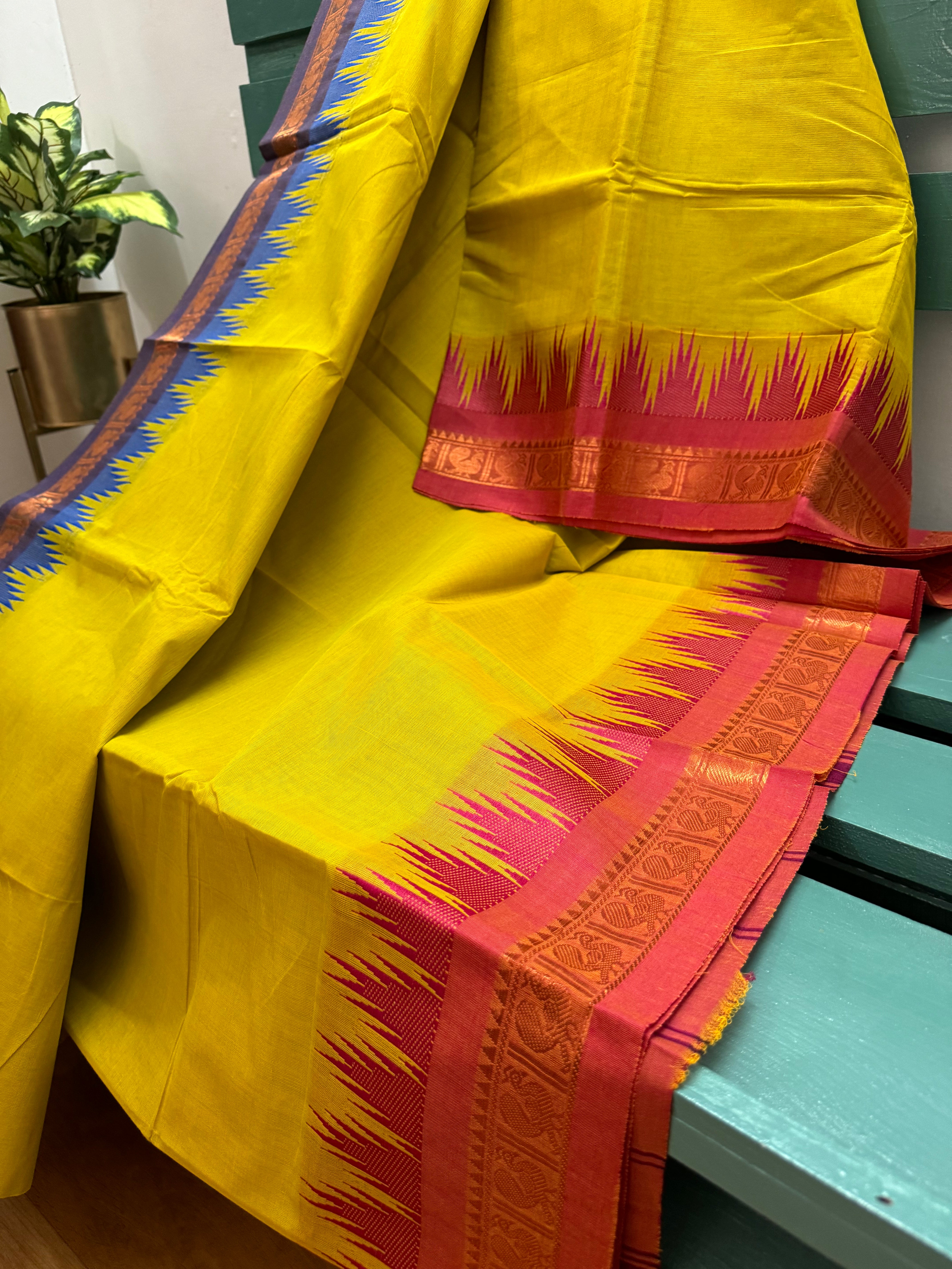 Lime Yellow Thazhampoo ganga Jamuna Chettinadu Cotton Saree