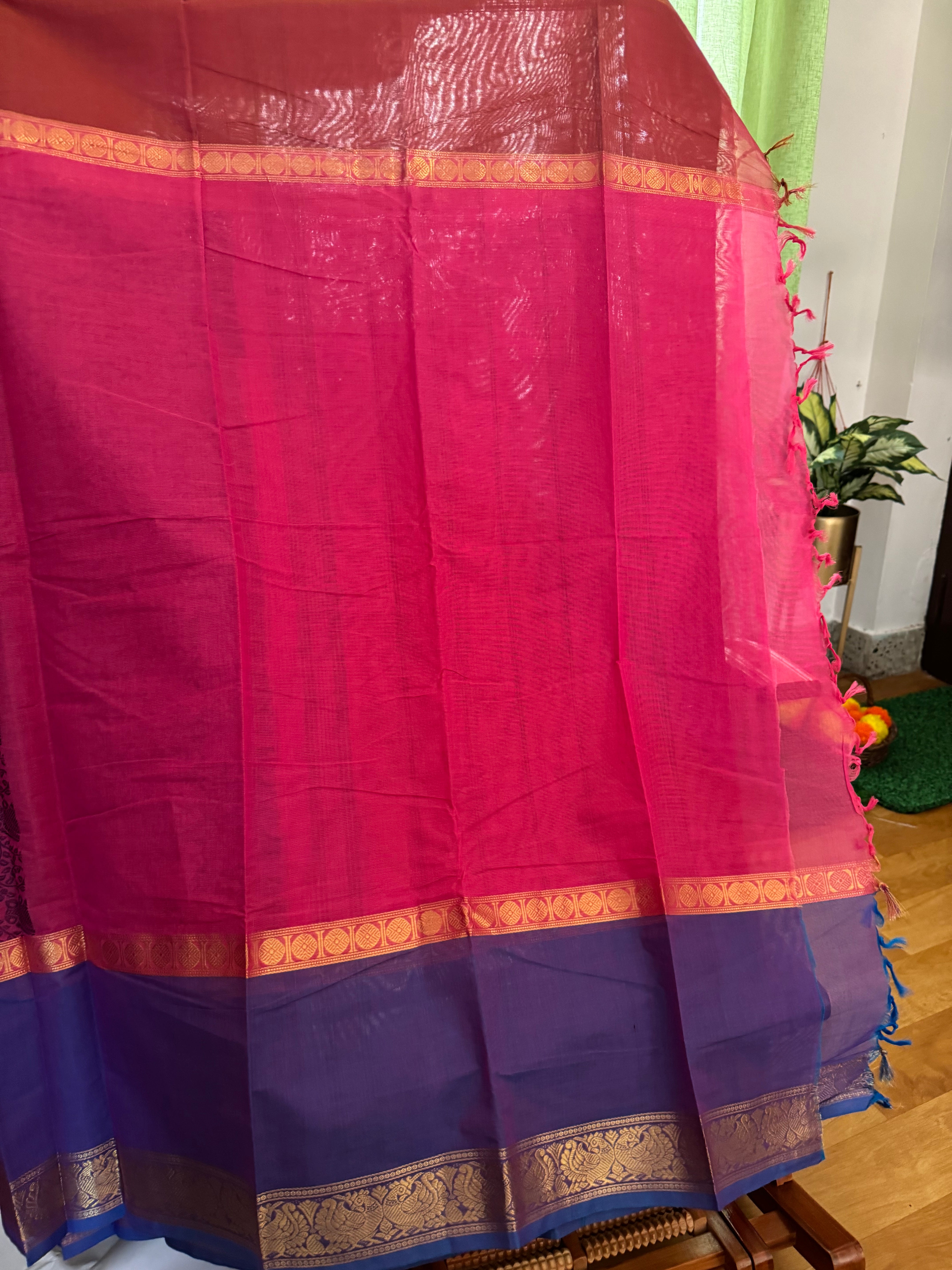 Pink Retta Petta Vanasingaram Cotton Saree