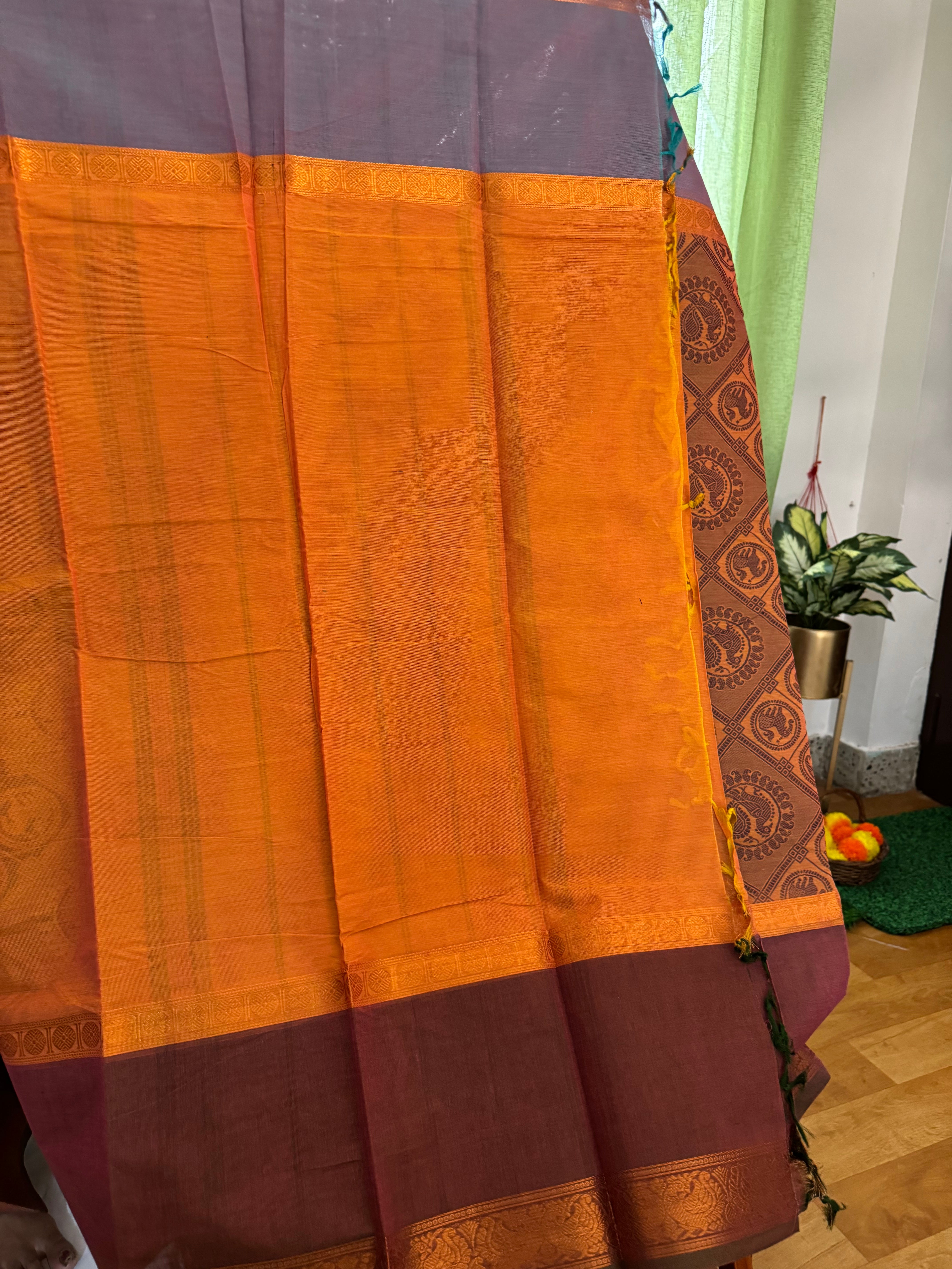 Orange Retta Petta Vanasingaram Cotton Saree