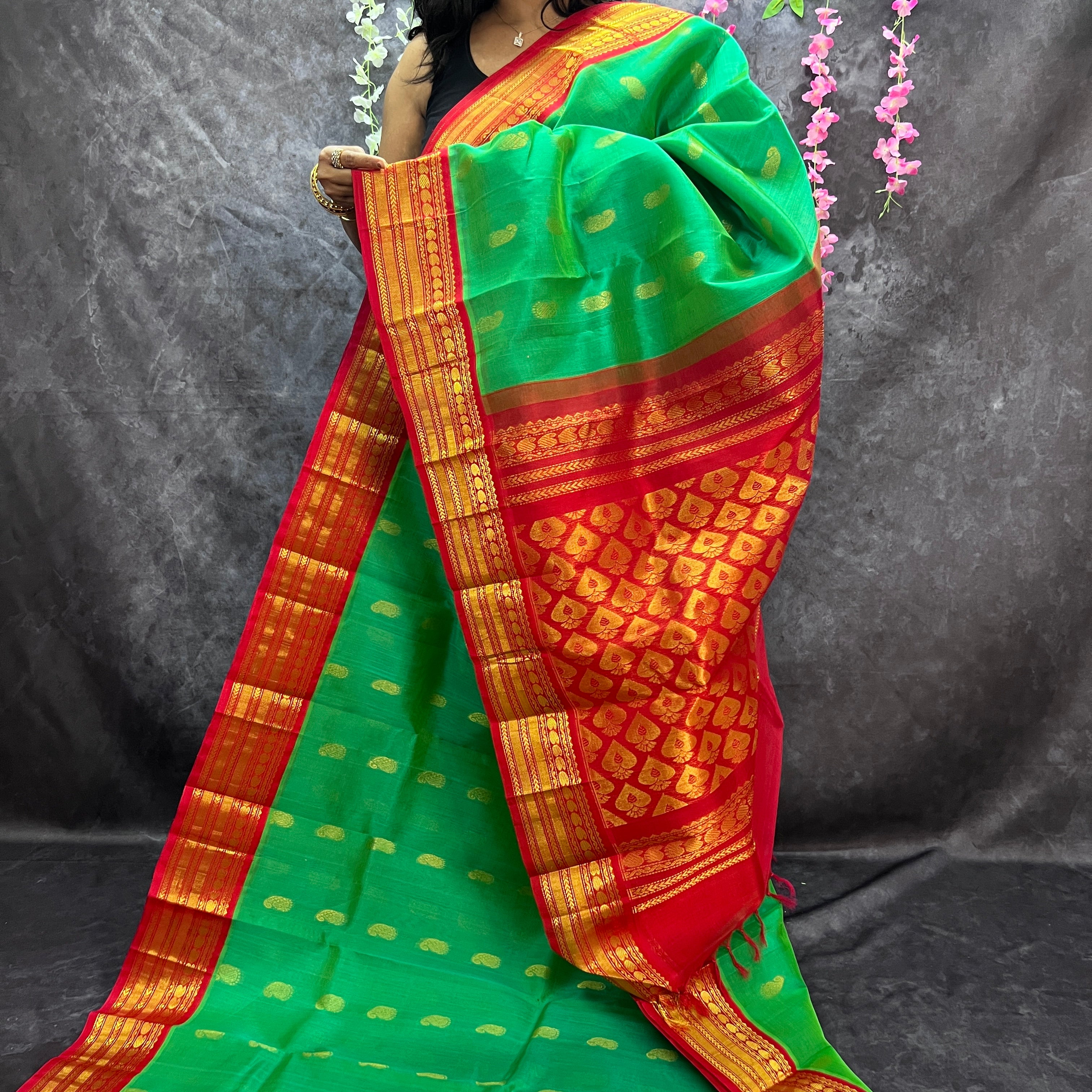 Rexona Green Double Shaded Silk Cotton Saree