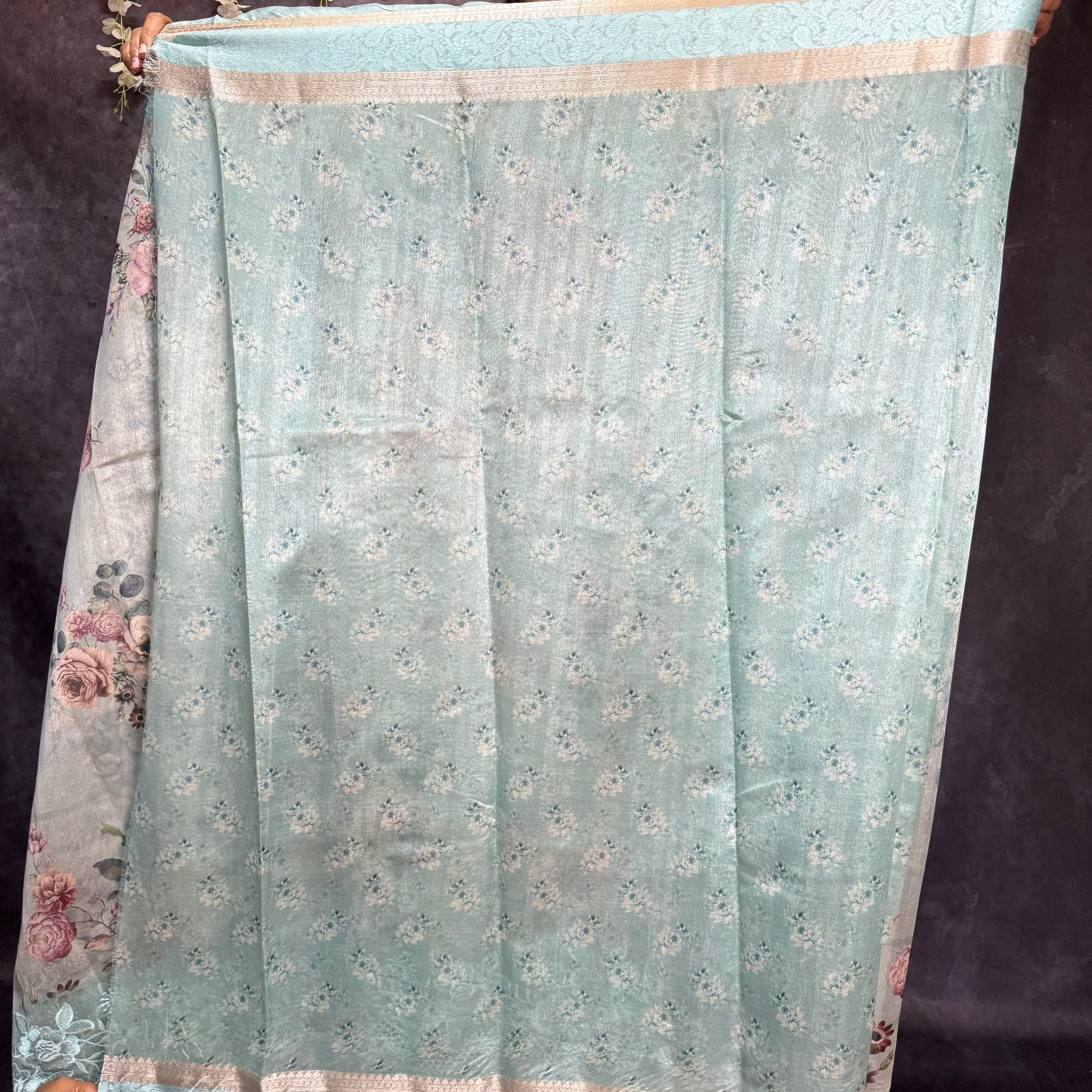 Light Sea Blue Banarasi Cut Work Embroidery Saree