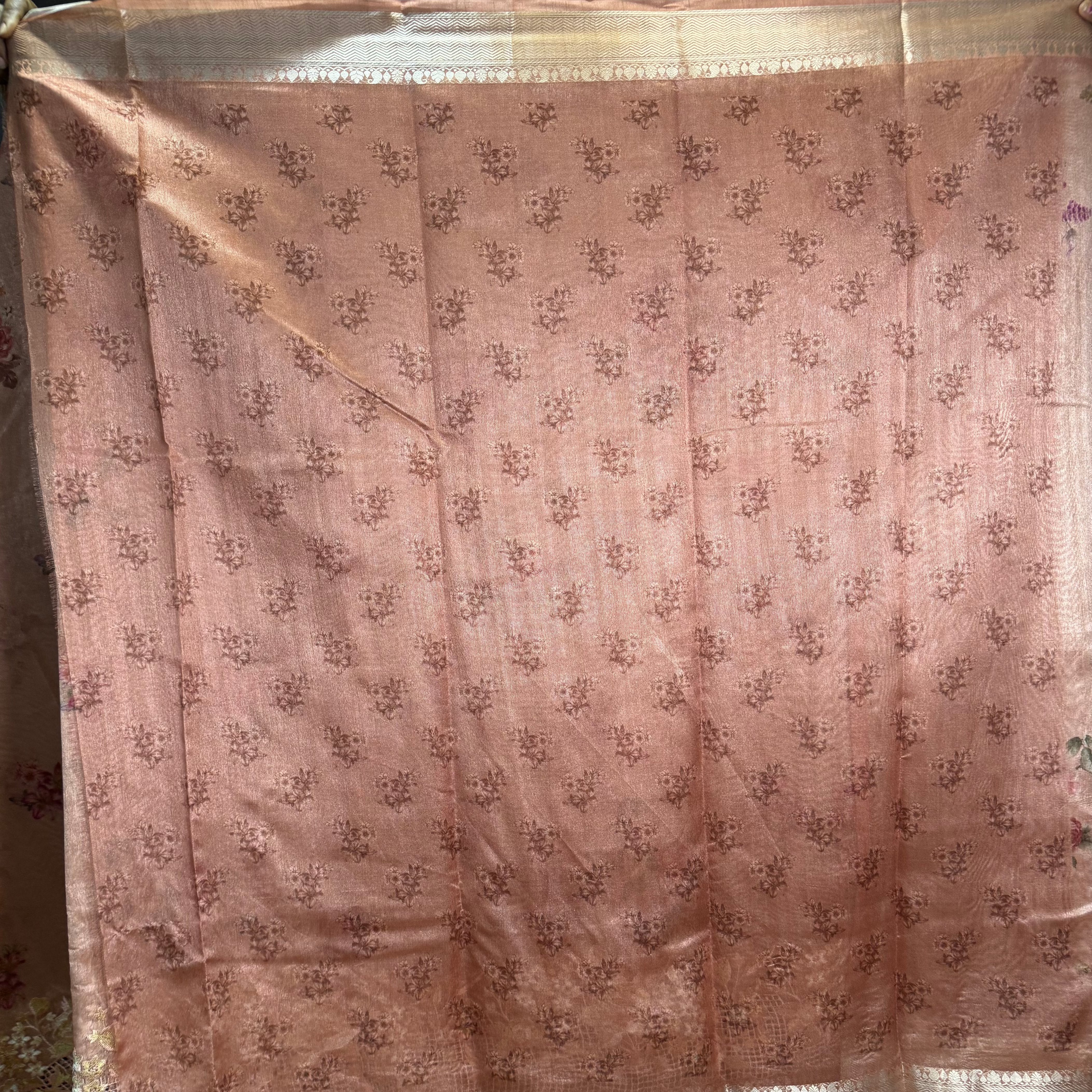 Light Pastel Peach Banarasi Cut Work Embroidery Saree