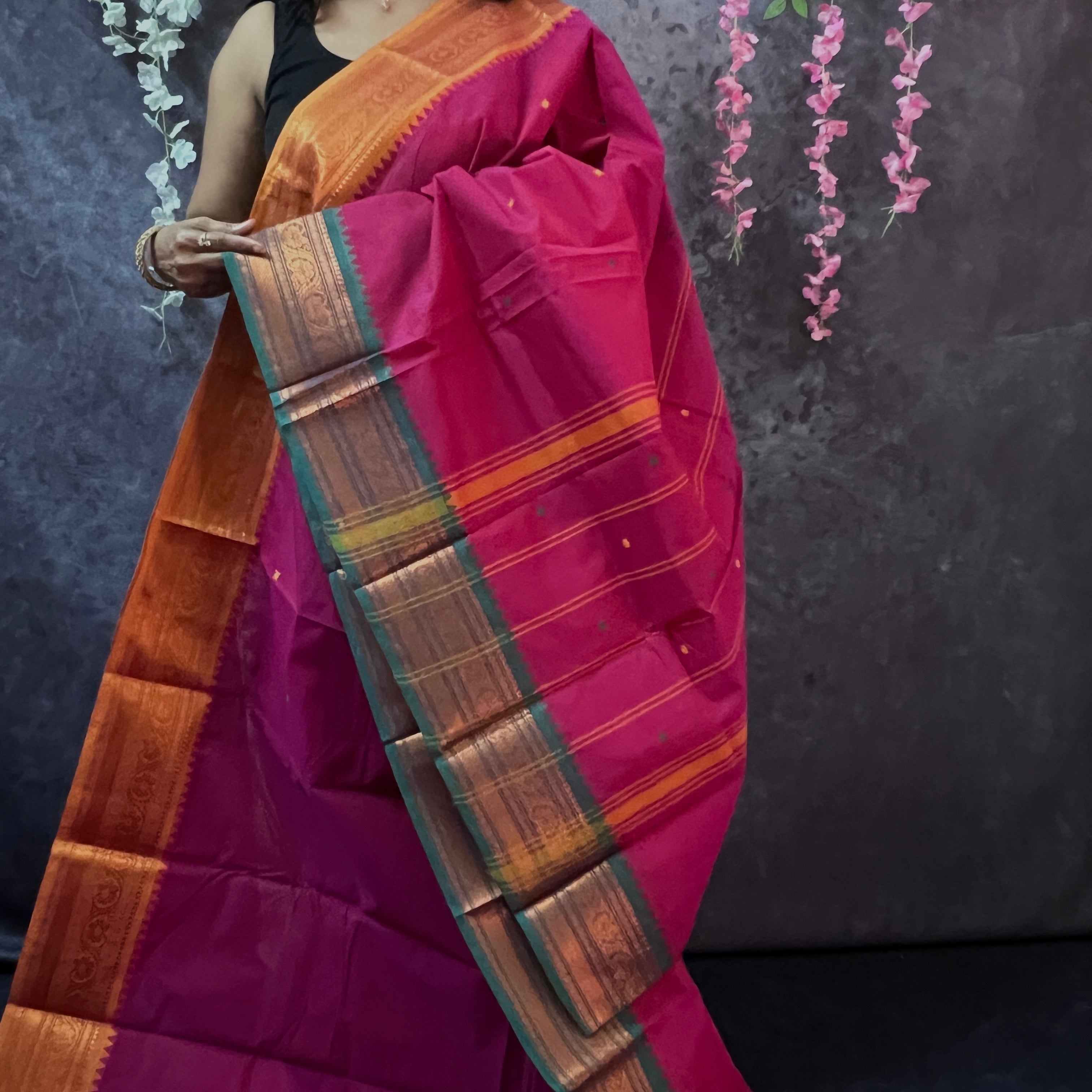 Rani Pink Ganga Jamuna Chettinadu cotton saree