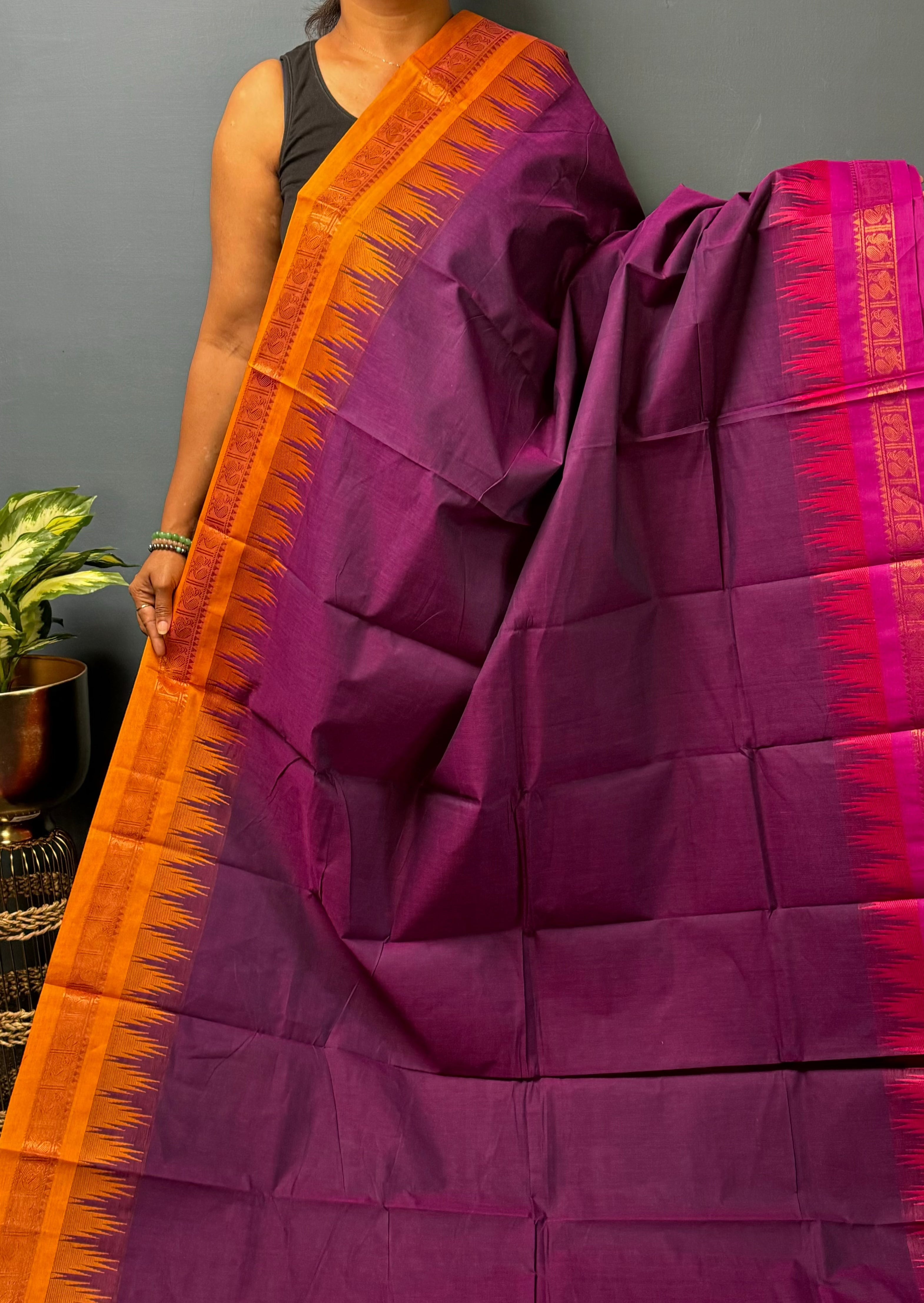 Dark Violet Thazhampoo Ganga Jamuna Chettinadu Cotton Saree