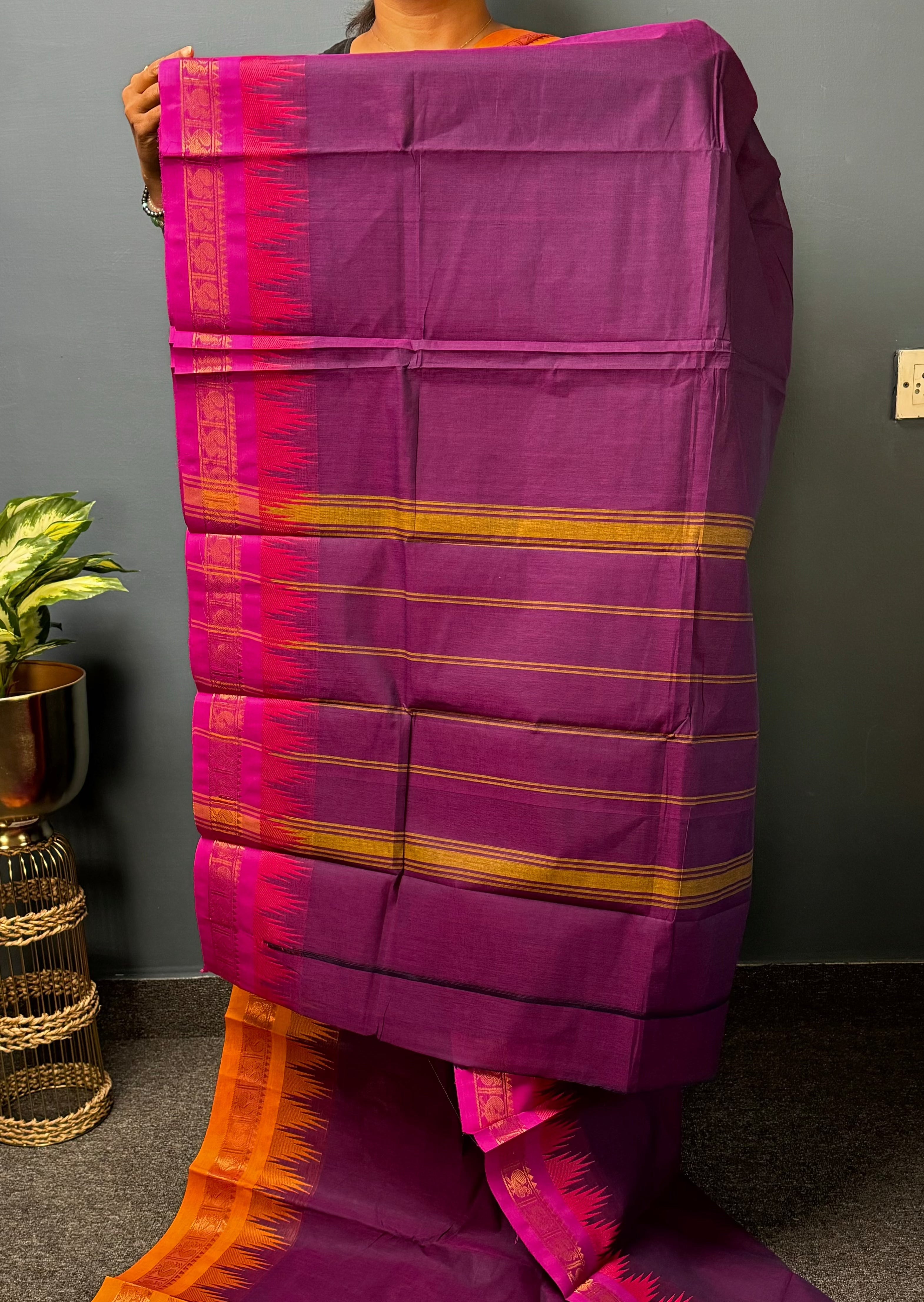 Dark Violet Thazhampoo Ganga Jamuna Chettinadu Cotton Saree