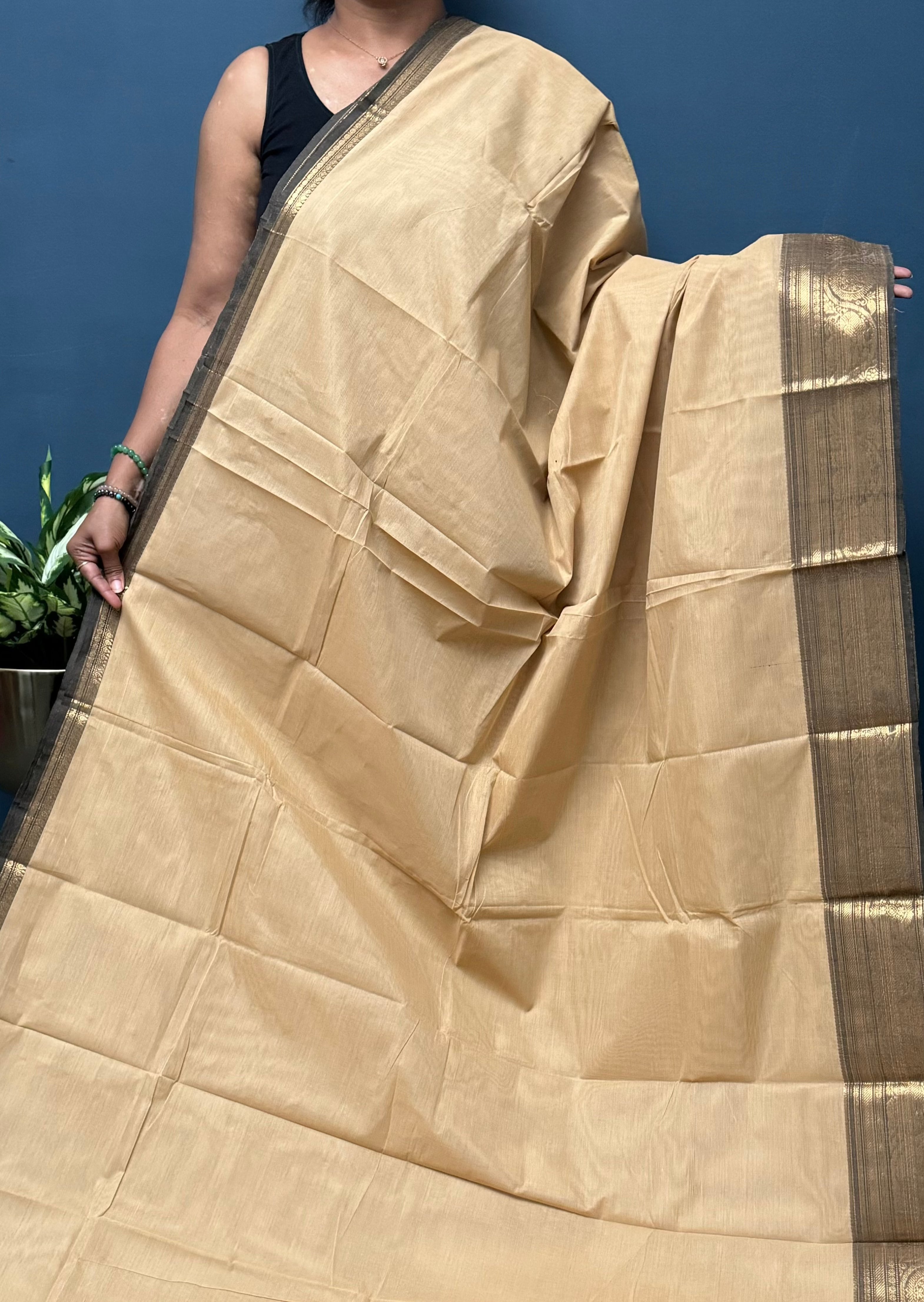 Sand and Charcoal Chettinadu Cotton Saree