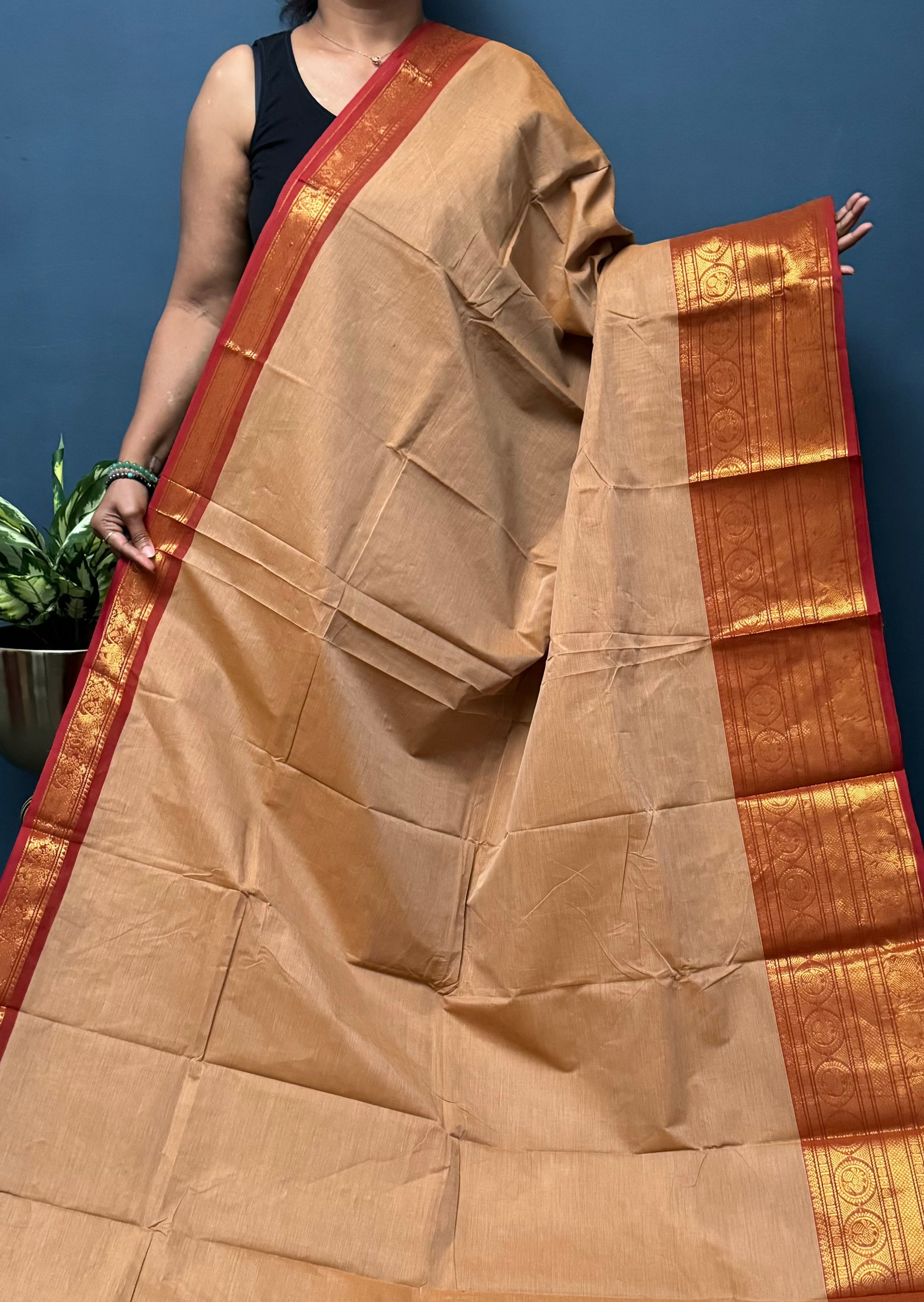 French Beige Chettinadu Cotton Saree