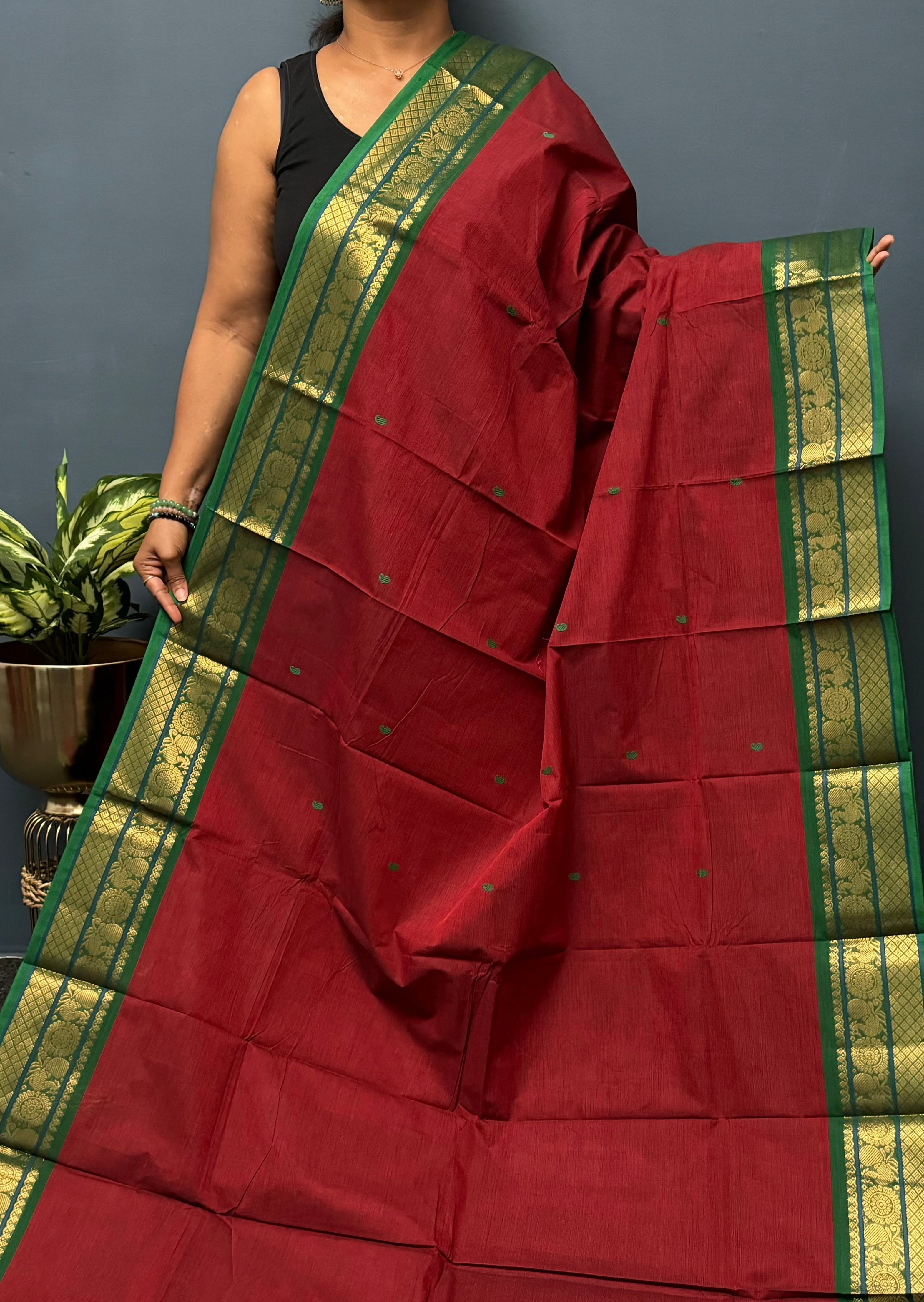 Red Chettinadu Cotton Saree