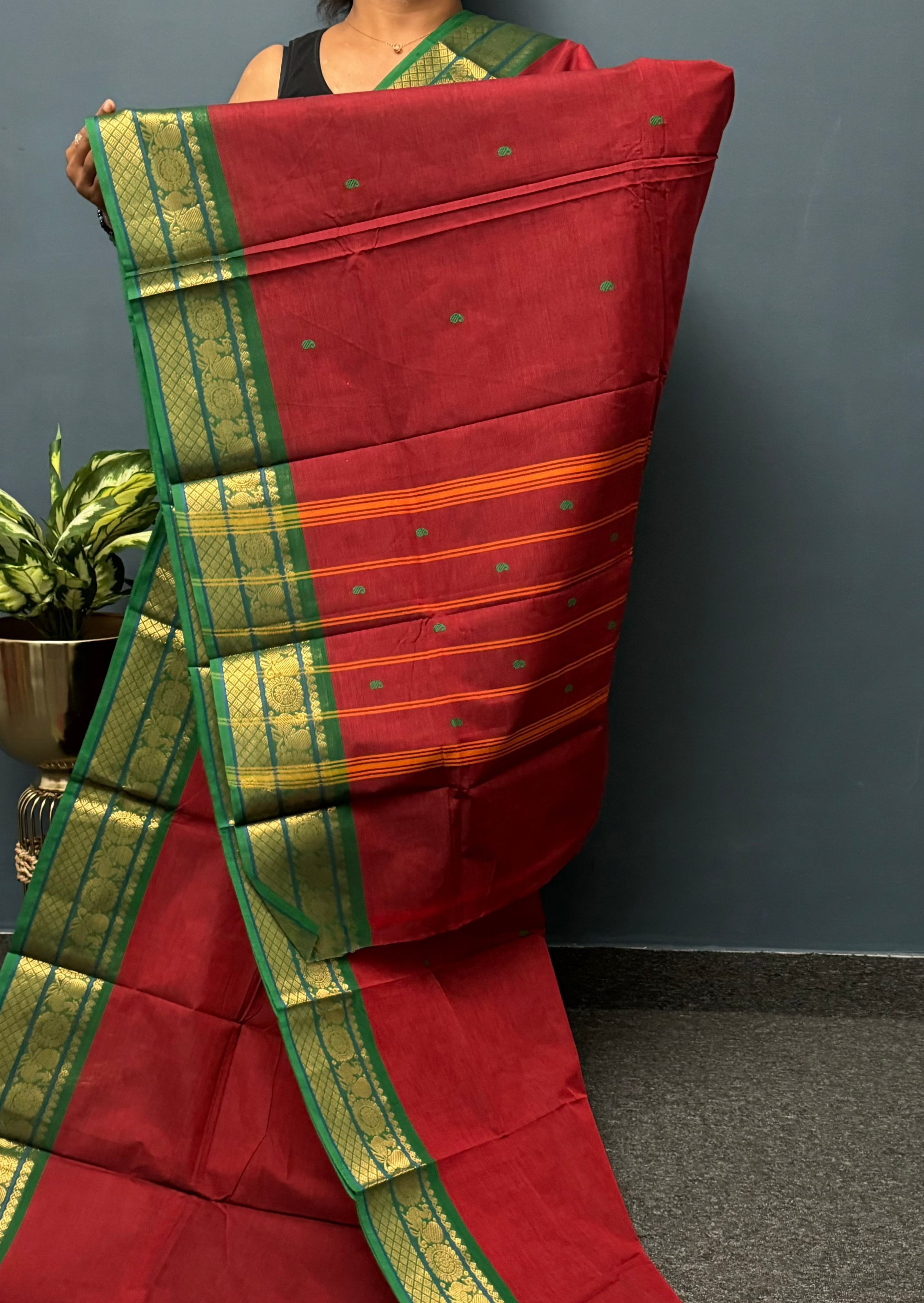 Red Chettinadu Cotton Saree