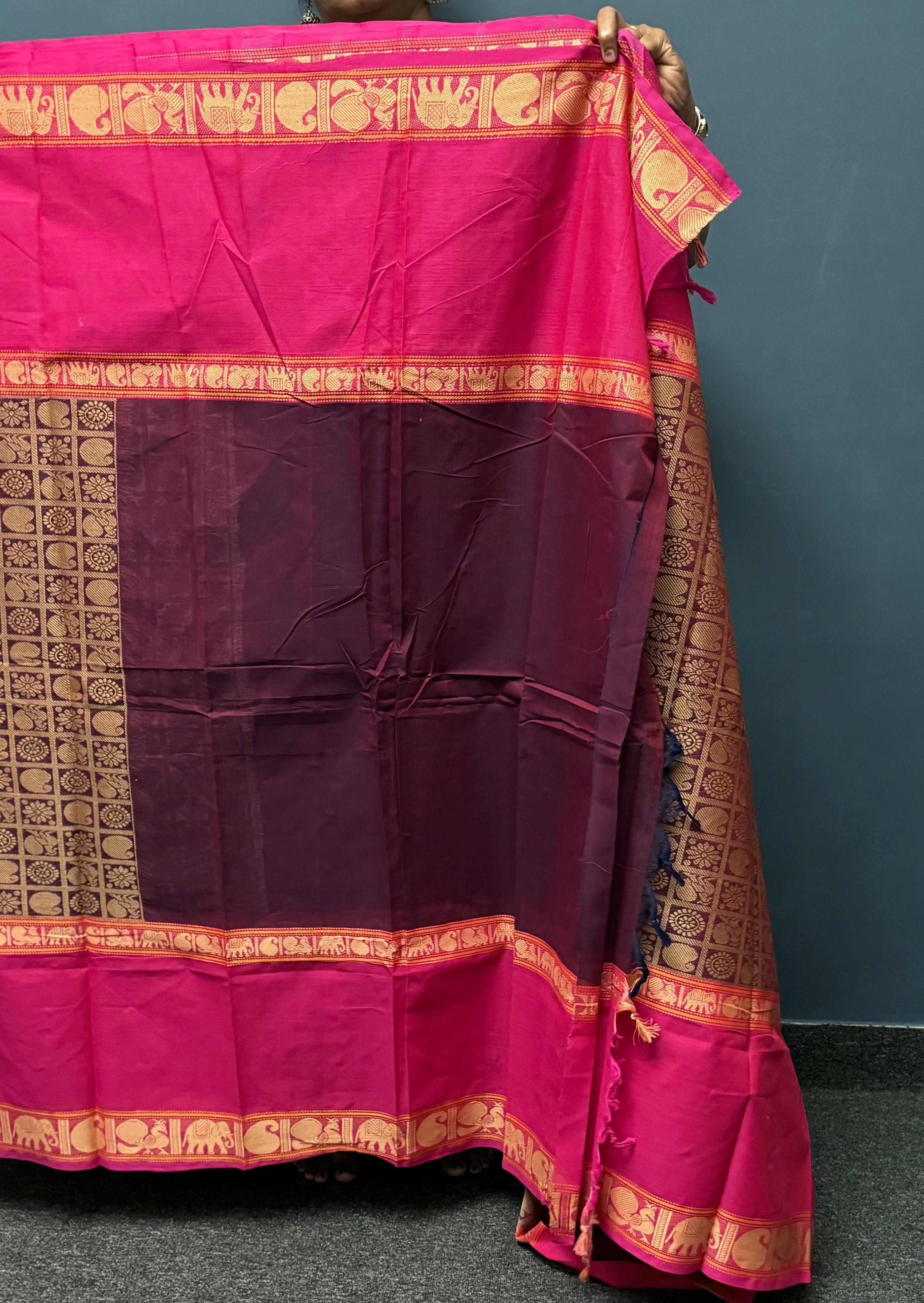 Brown and Pink Vanasingaram Cotton Saree