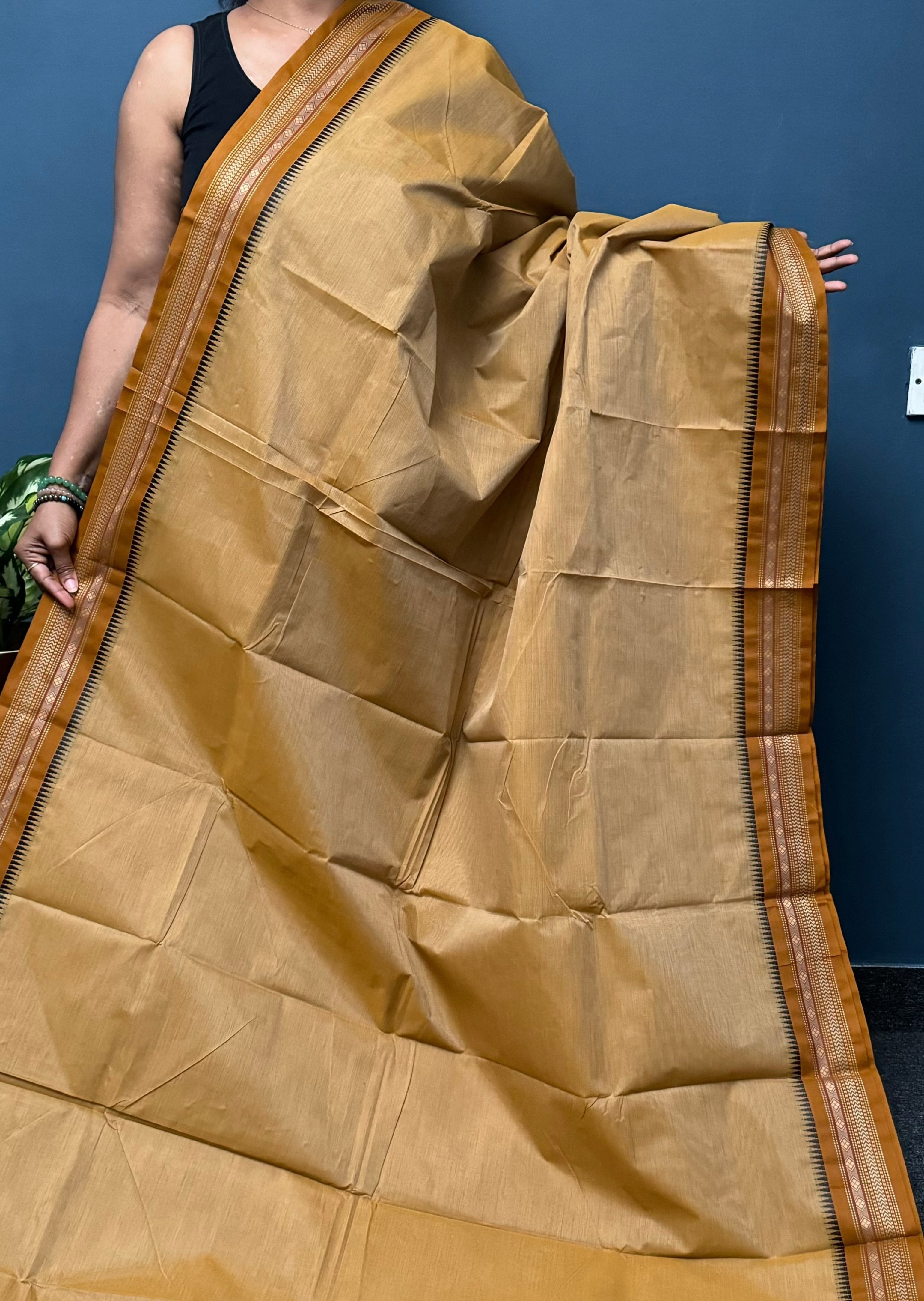 Dark Khaki Chettinadu Cotton Saree