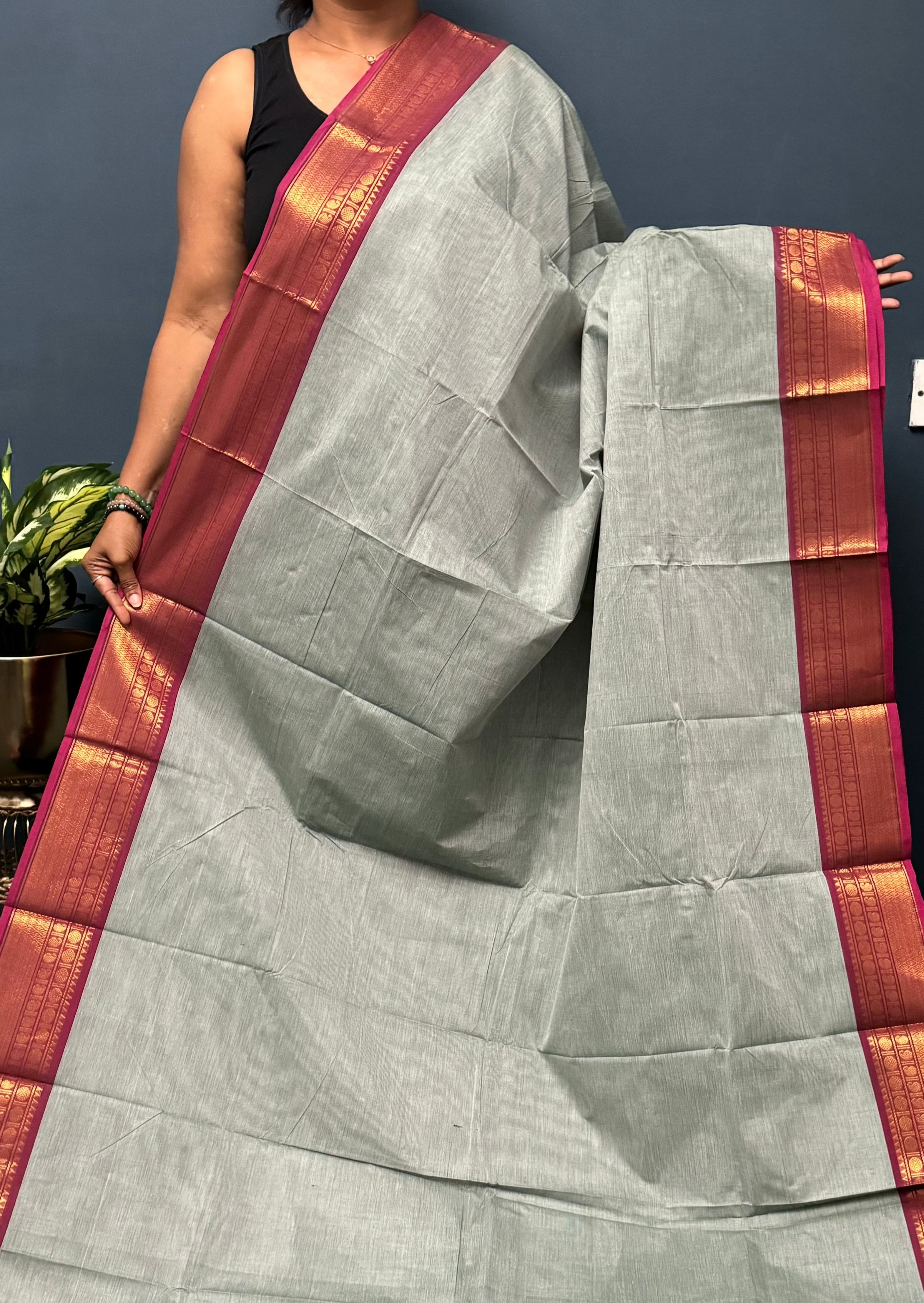 Light Greenish Grey Chettinadu Cotton Saree