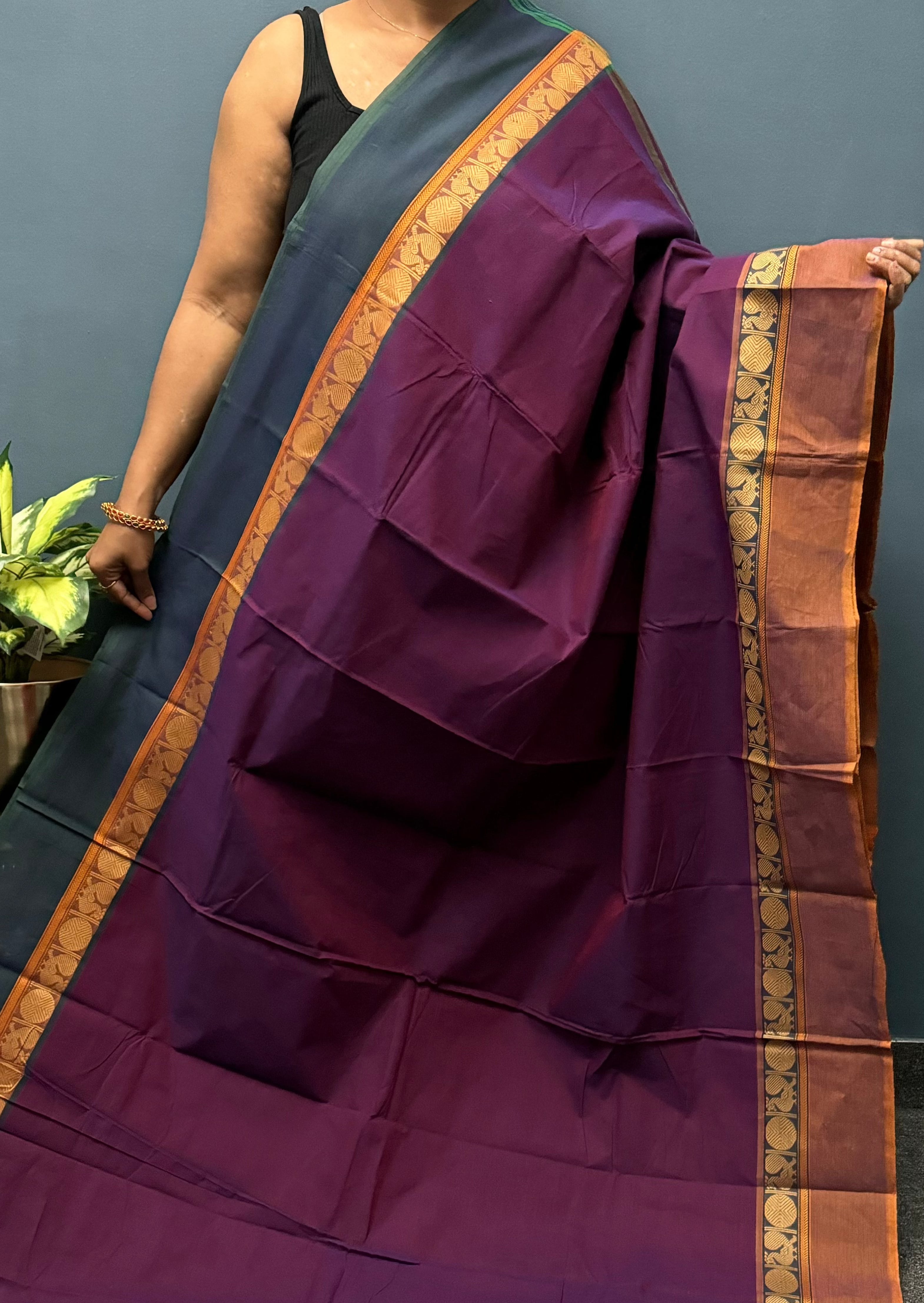 Dark Purple Ganga Jamuna Chettinadu Cotton saree