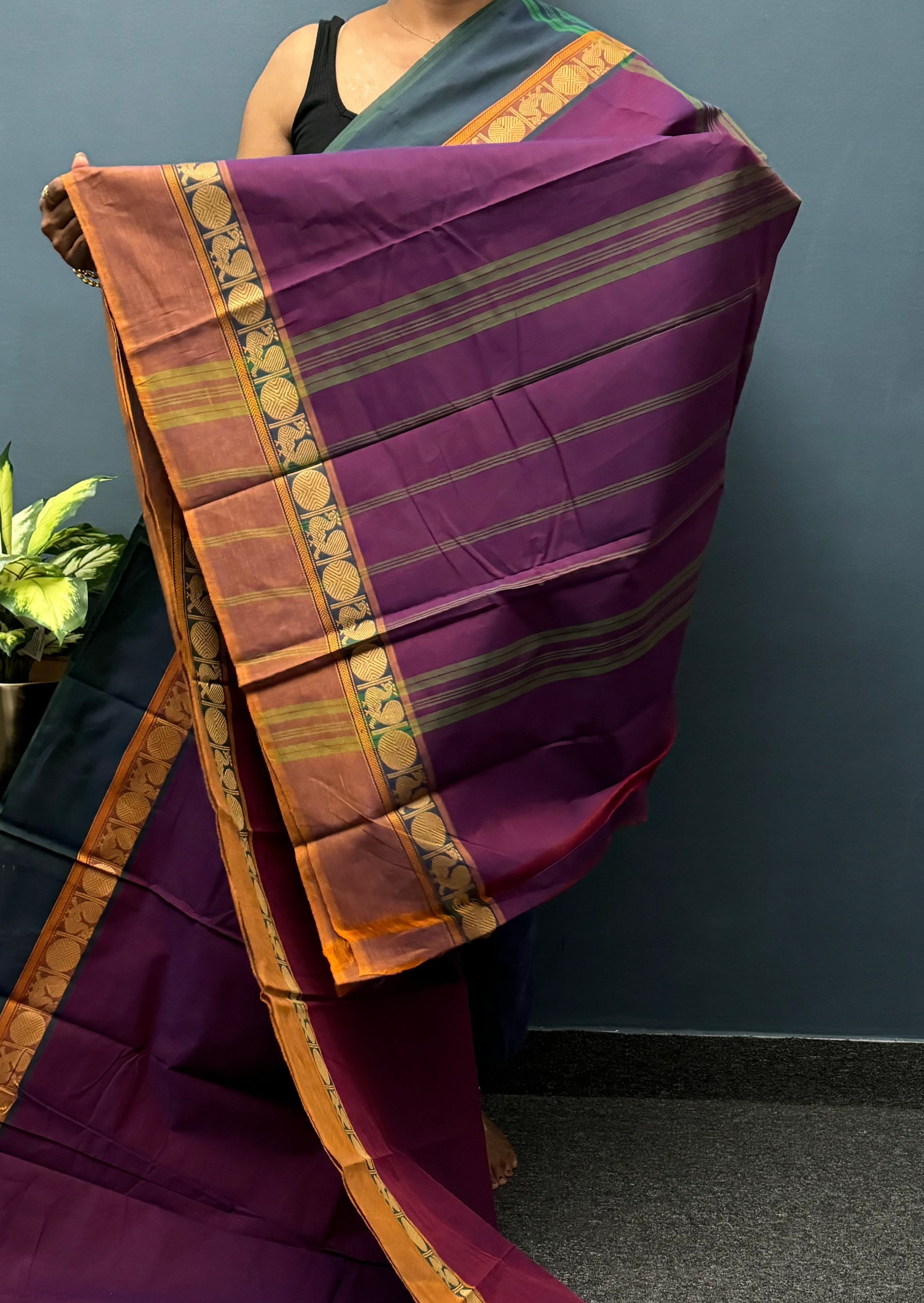 Dark Purple Ganga Jamuna Chettinadu Cotton saree